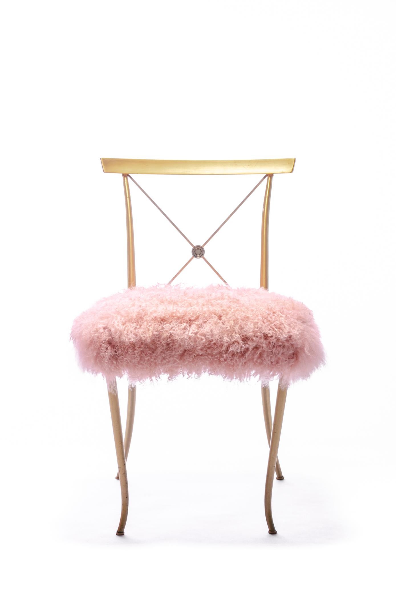Mid-20th Century Billy Haines Brass Slipper Chair with Mongolian Sheepskin Fur Upholstery