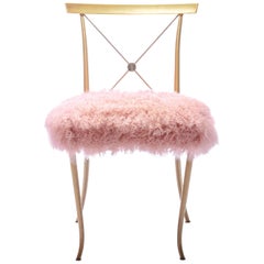 Billy Haines Brass Slipper Chair with Mongolian Sheepskin Fur Upholstery