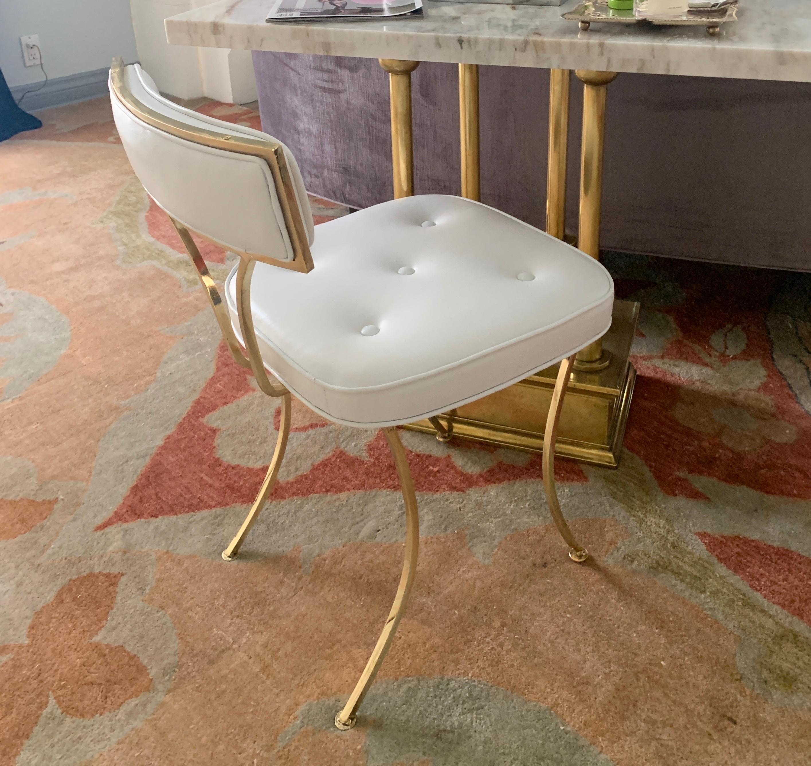 Billy Haines Polished Brass Vanity Chair with Mongolian Lamb 2
