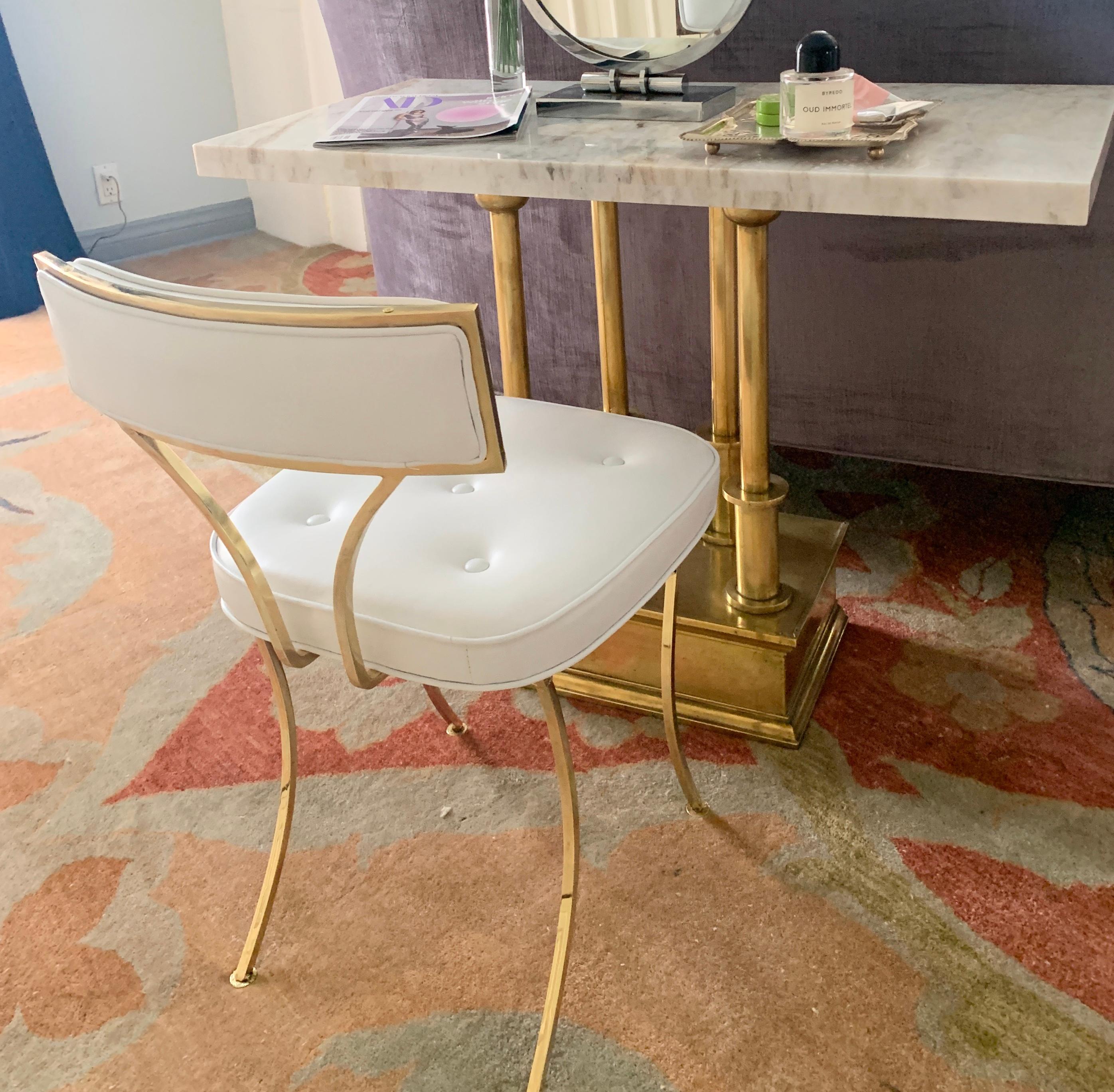 Billy Haines Polished Brass Vanity Chair with Mongolian Lamb 4