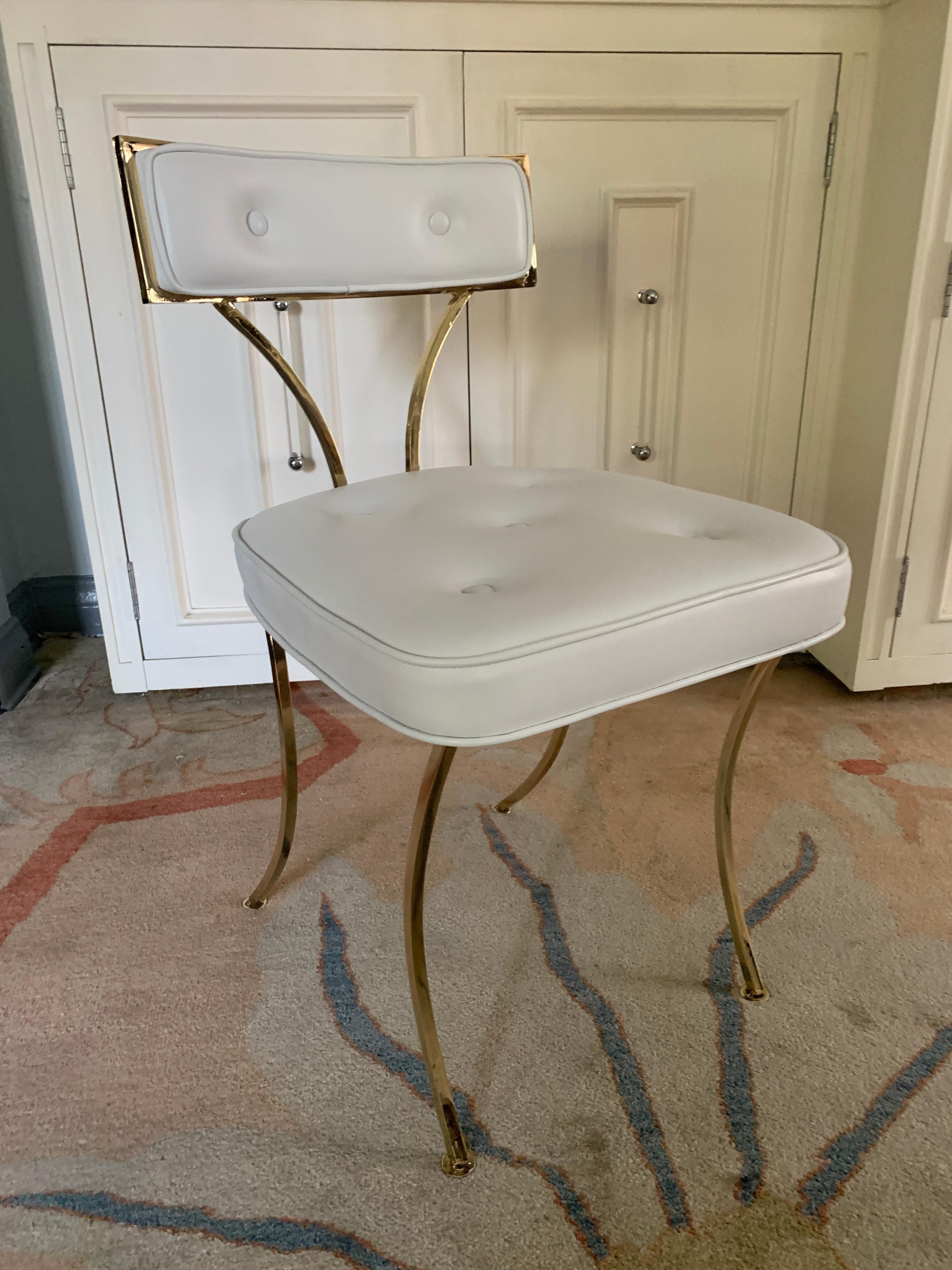 Billy Haines Polished Brass Vanity Chair with Mongolian Lamb 5