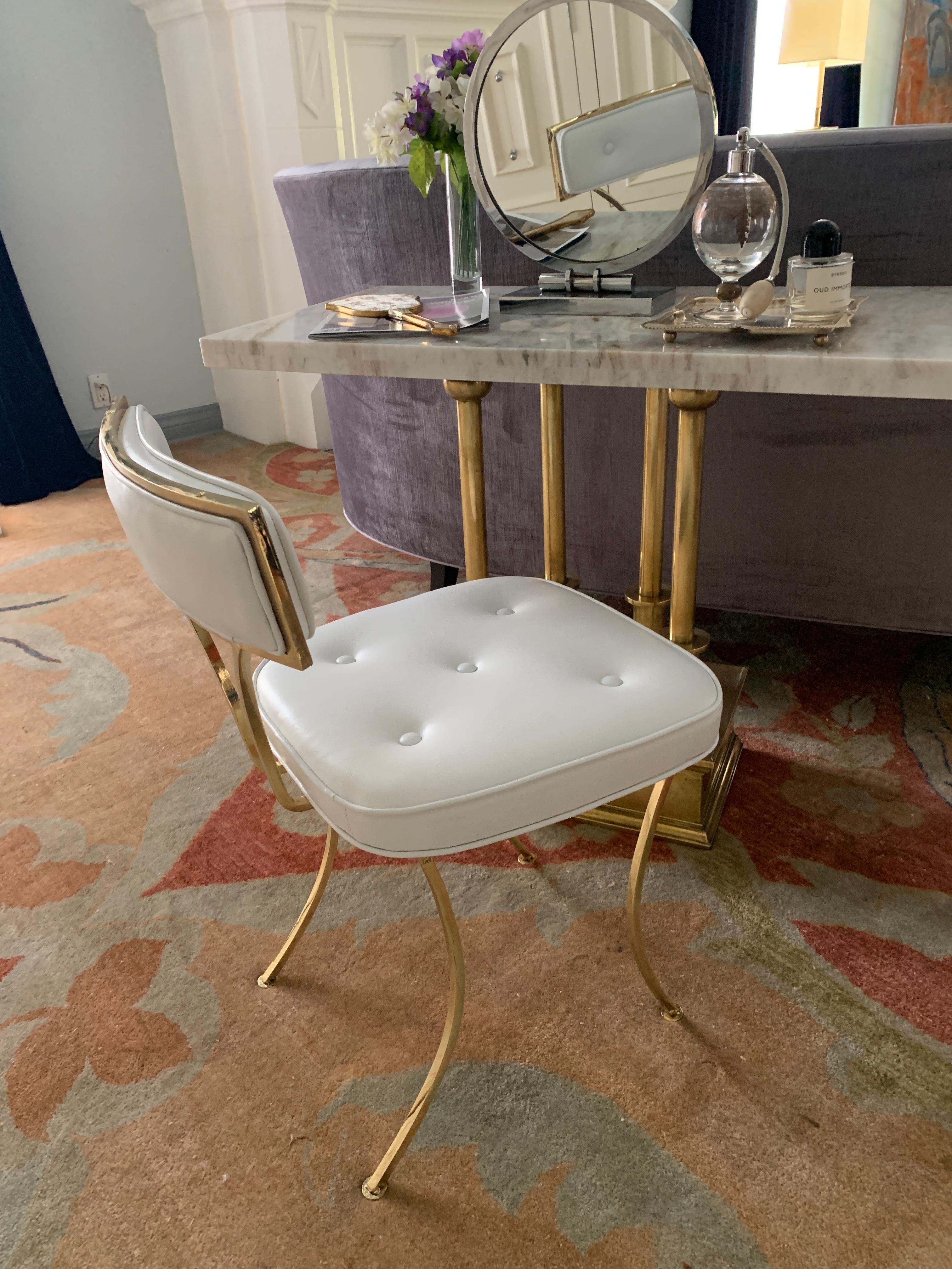 Billy Haines Polished Brass Vanity Chair with Mongolian Lamb In Good Condition In Los Angeles, CA
