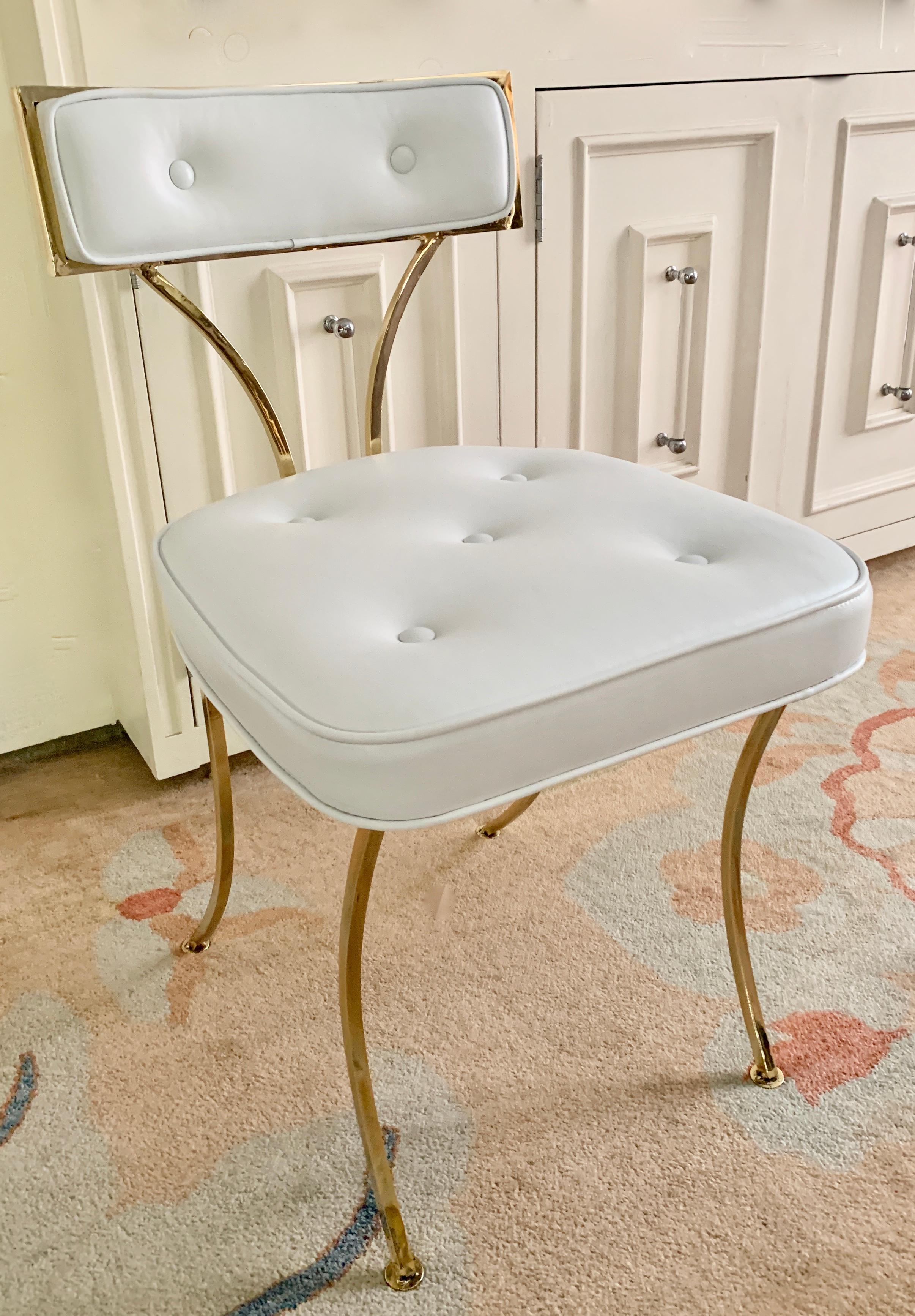 Billy Haines Polished Brass Vanity Chair with Mongolian Lamb 1