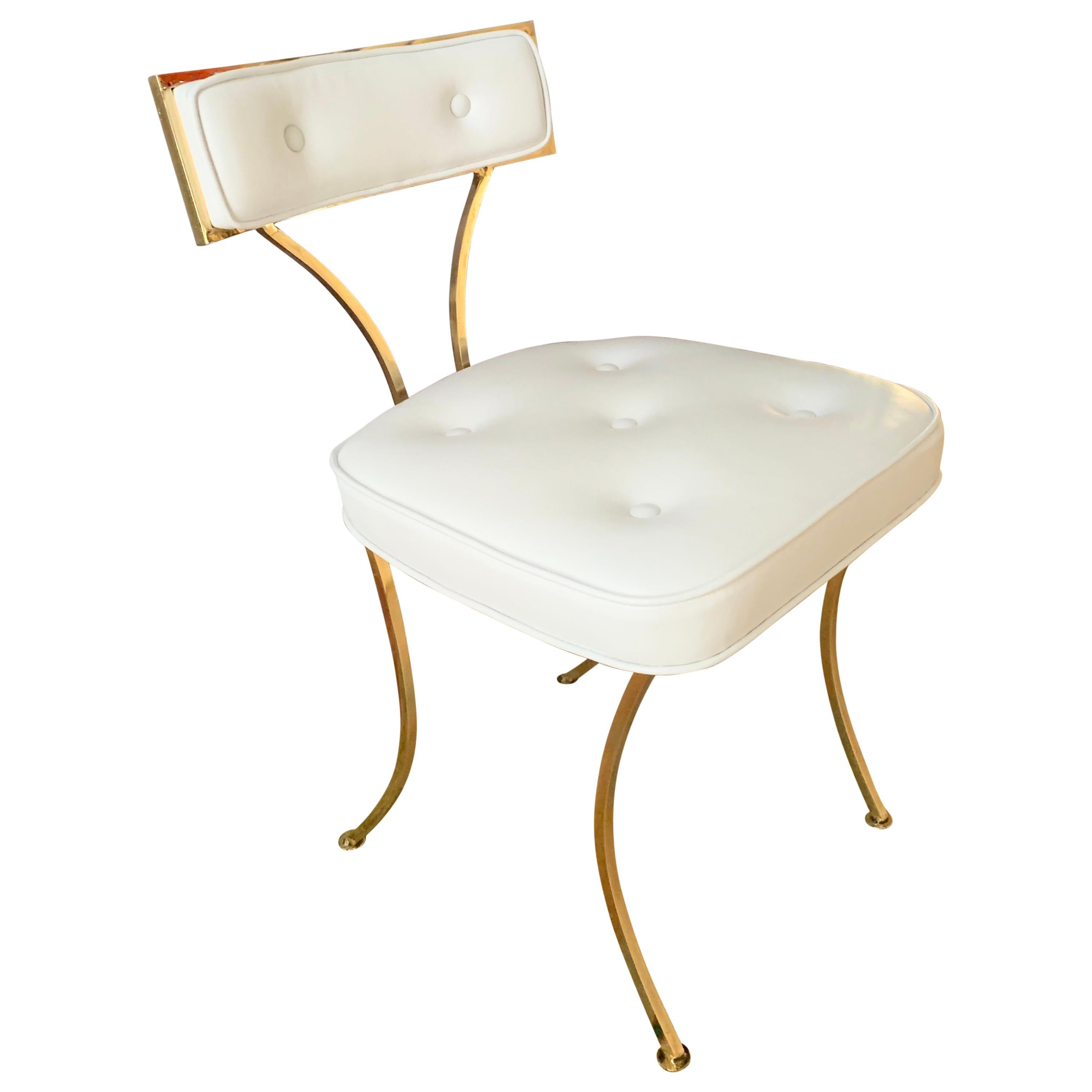 Billy Haines Polished Brass Vanity Chair with Mongolian Lamb