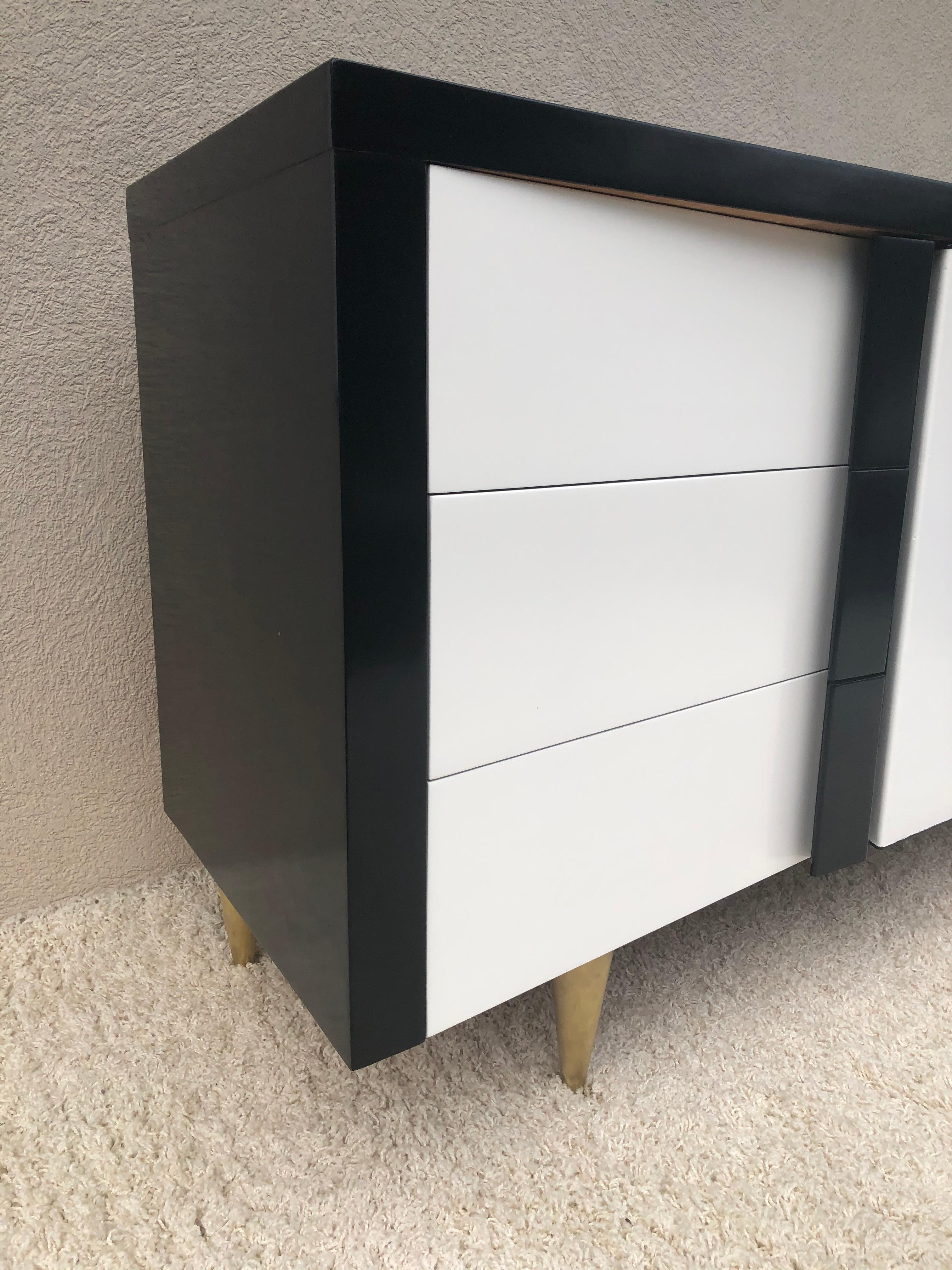 Billy Haines Style Dark Walnut White Lacquered /Leather Cabinet/Chest Metal Leg For Sale 6