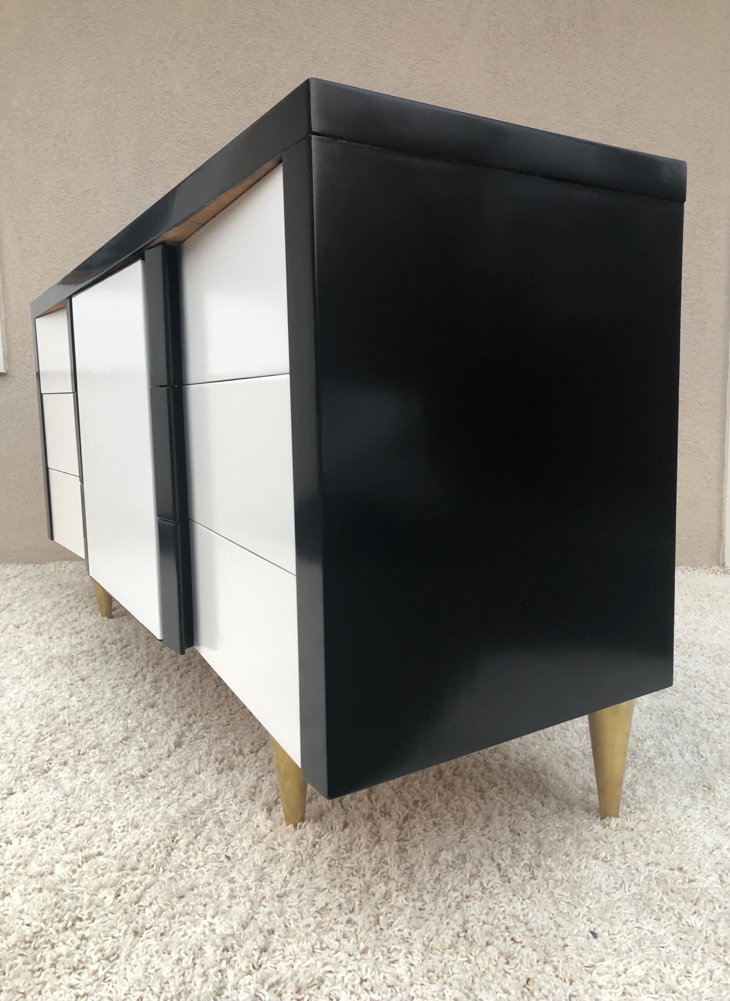 Billy Haines Style Dark Walnut White Lacquered /Leather Cabinet/Chest Metal Leg For Sale 2