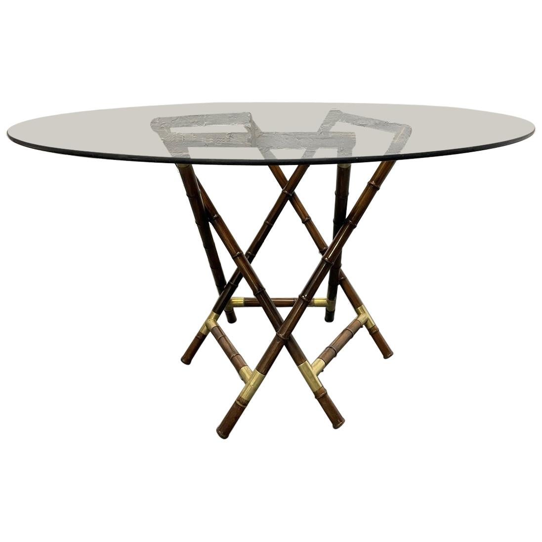 Billy Haines Style Faux Bamboo and Bronze Glass Top Table