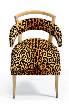 Billy Haines Style Klismos Side Chair in Leopard Velvet & Bleached Mahogany