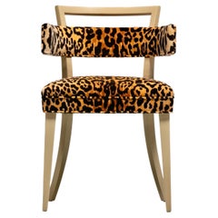 Billy Haines Style Klismos Side Chair in Leopard Velvet & Bleached Mahogany