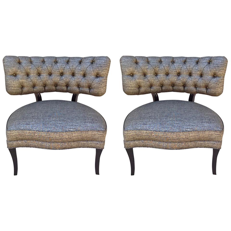 In the Manner of Billy Haines Custom Tufted Slipper Chairs, Pair
