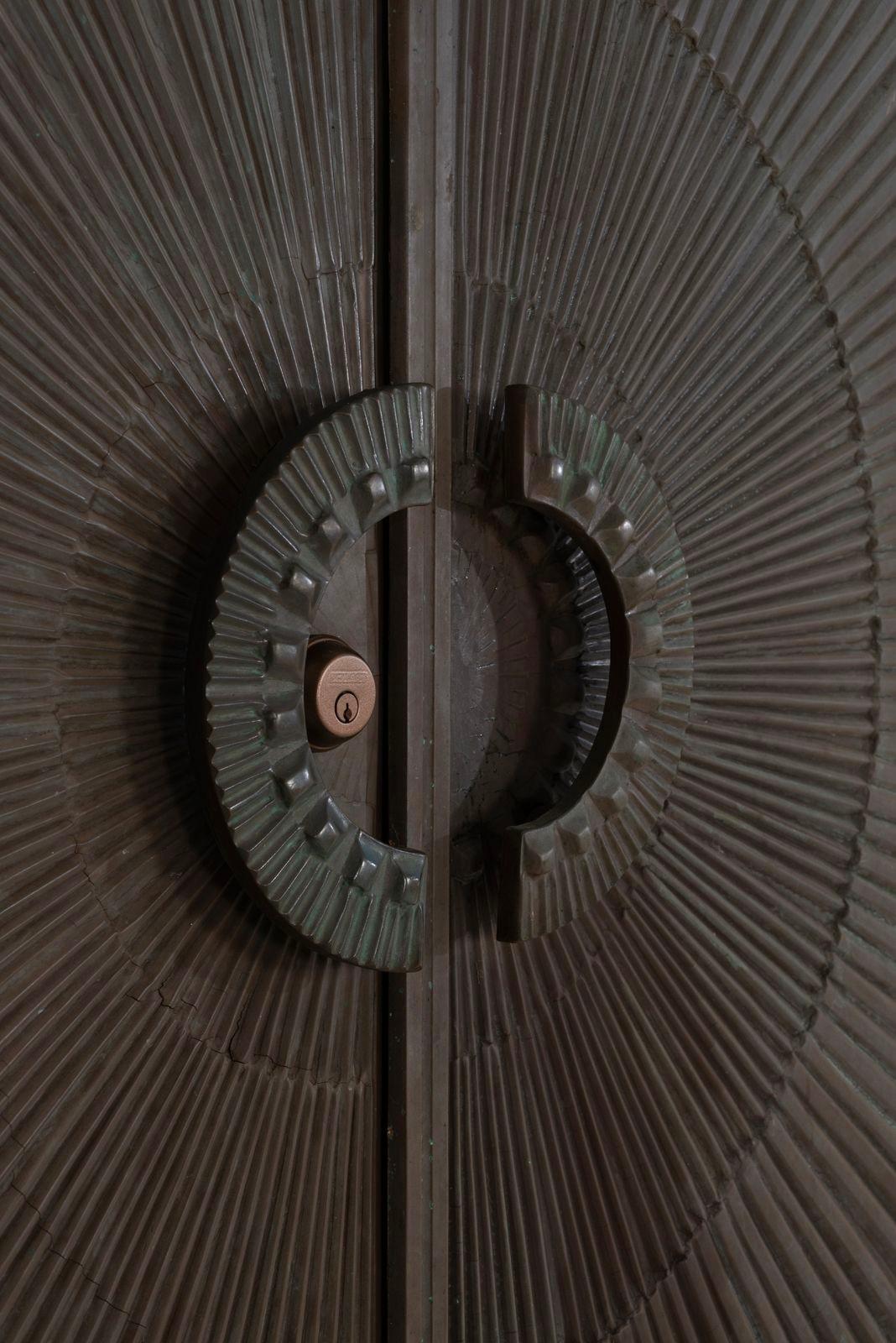 American Billy Joe McCarroll and David Gillespie Bronze Brutalist Heroic Sunburst Doors For Sale