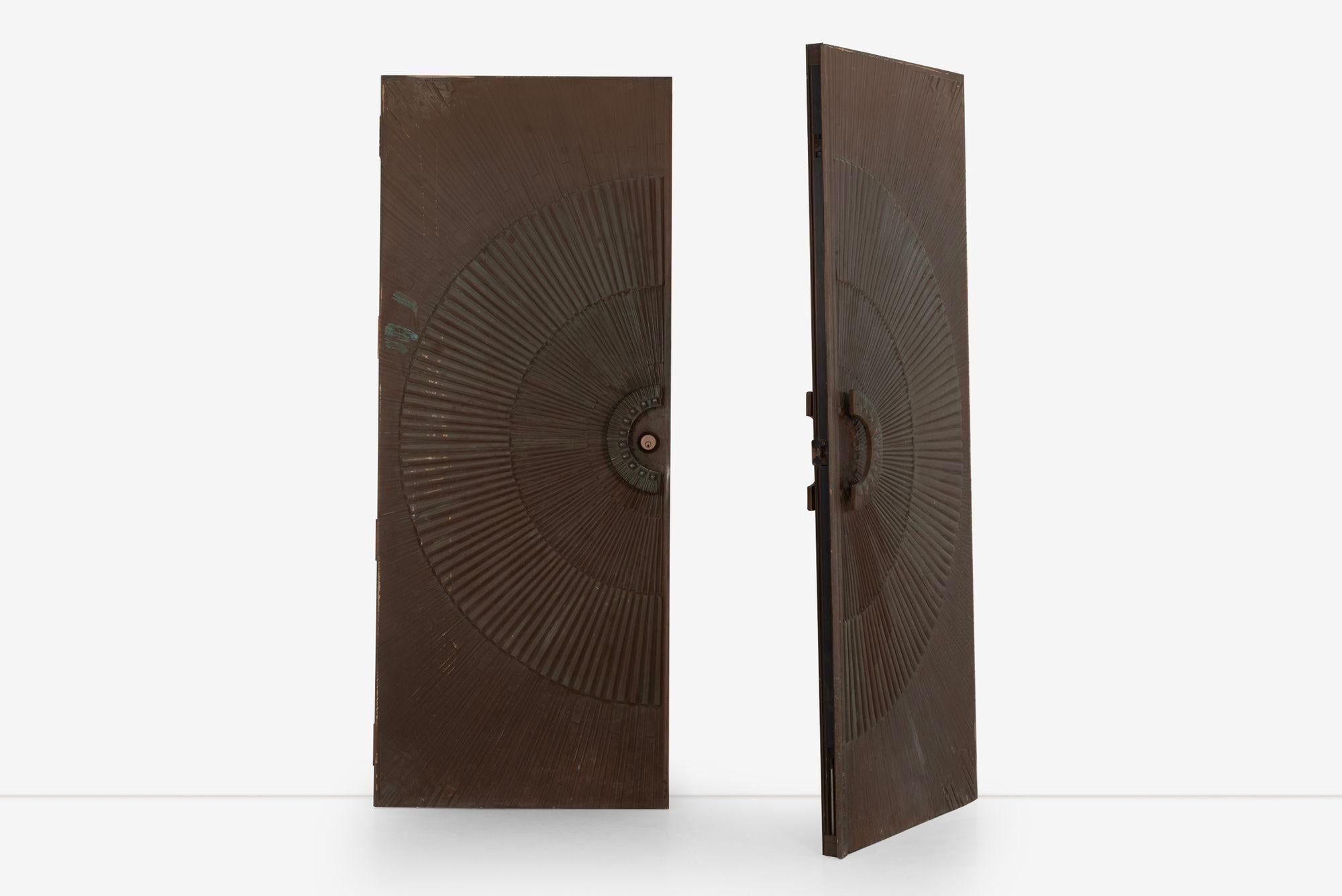 Late 20th Century Billy Joe McCarroll and David Gillespie Bronze Brutalist Heroic Sunburst Doors For Sale