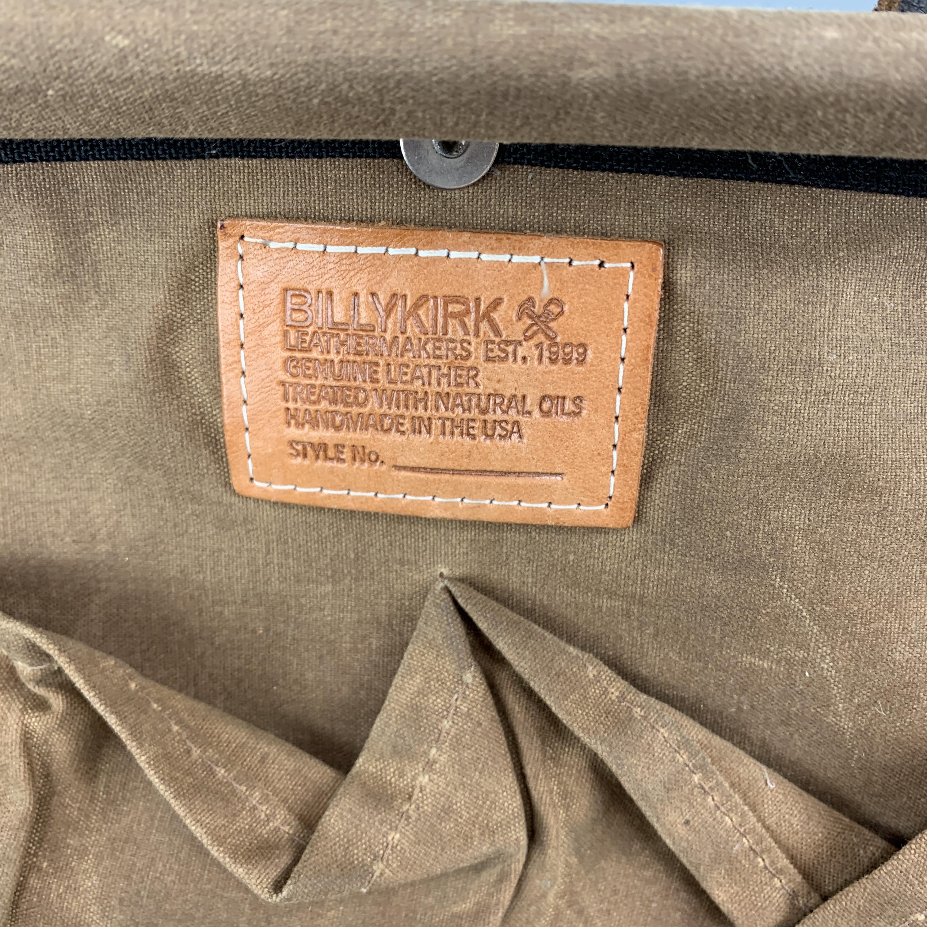 BILLY KIRK Taupe Distressed Canvas & Black Leather Work Bag In Good Condition In San Francisco, CA