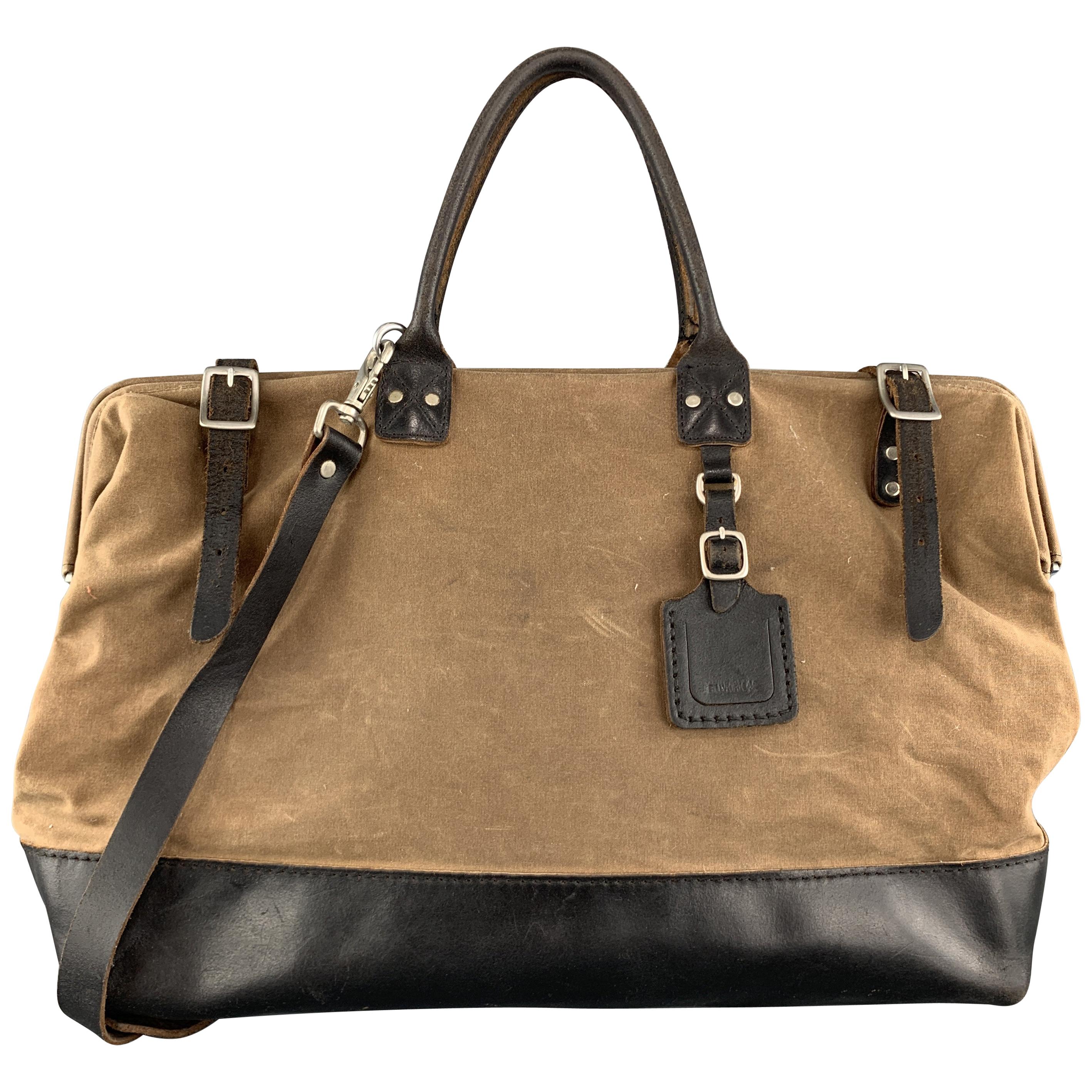 BILLY KIRK Taupe Distressed Canvas & Black Leather Work Bag