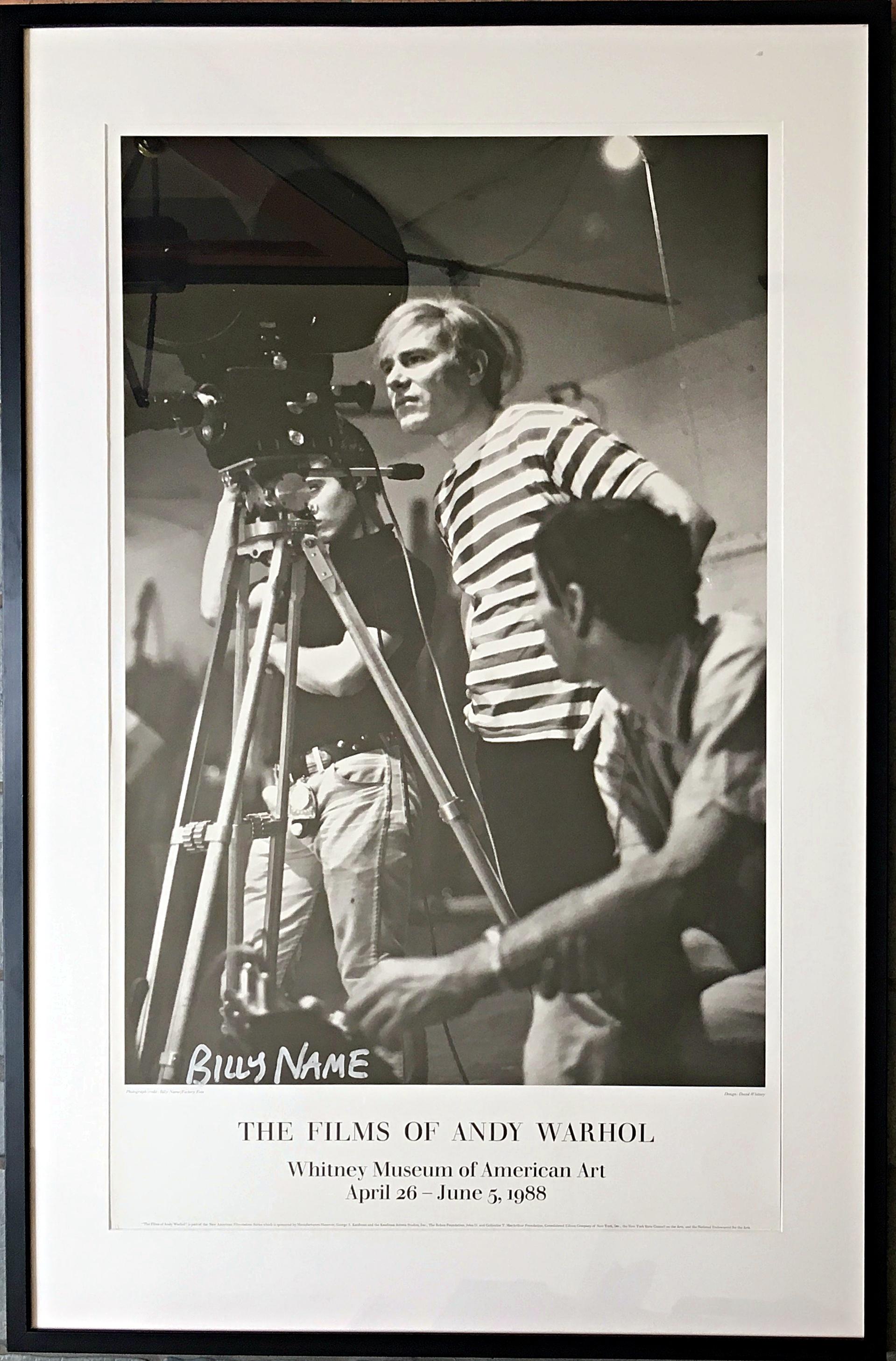 Films of Andy Warhol, Whitney Museum framed poster (Hand Signed by Billy Name) For Sale 1