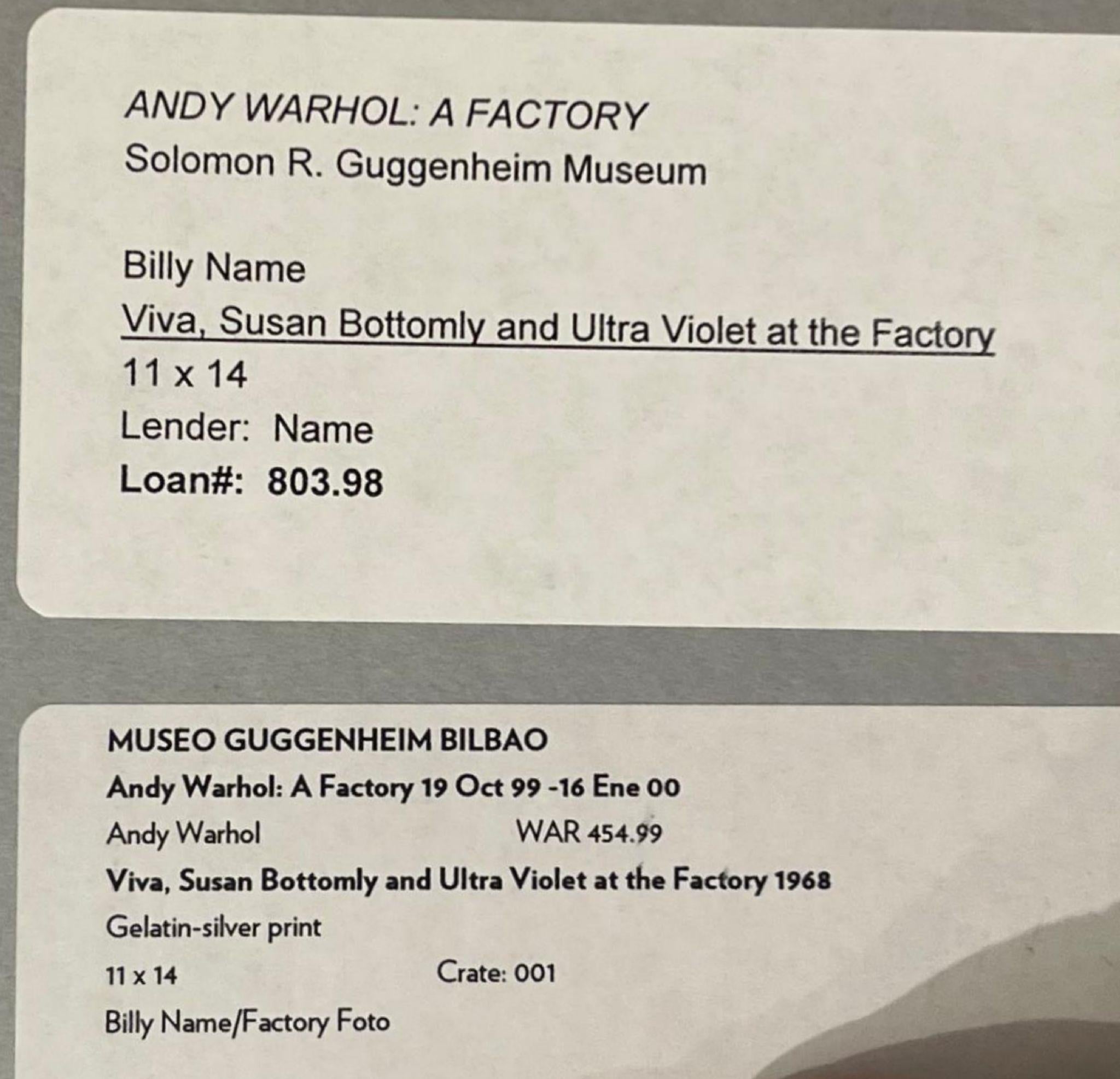 Viva Susan Bottomly & Ultra Violet at Andy Warhol's Factory Signed, 1968, Museum - Black Figurative Print by Billy Name