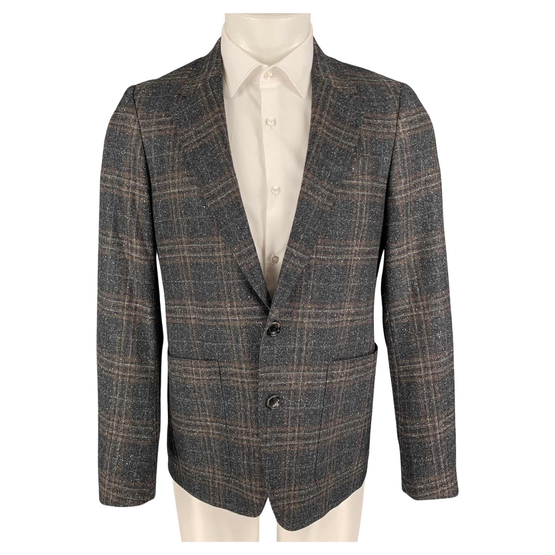 BILLY REID Size 38 Charcoal Brown Plaid Wool Silk Sport Coat For Sale ...