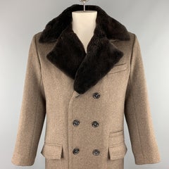 BILLY REID Size L Brown Cashmere Nutria Fur Lapel Double Breasted Coat
