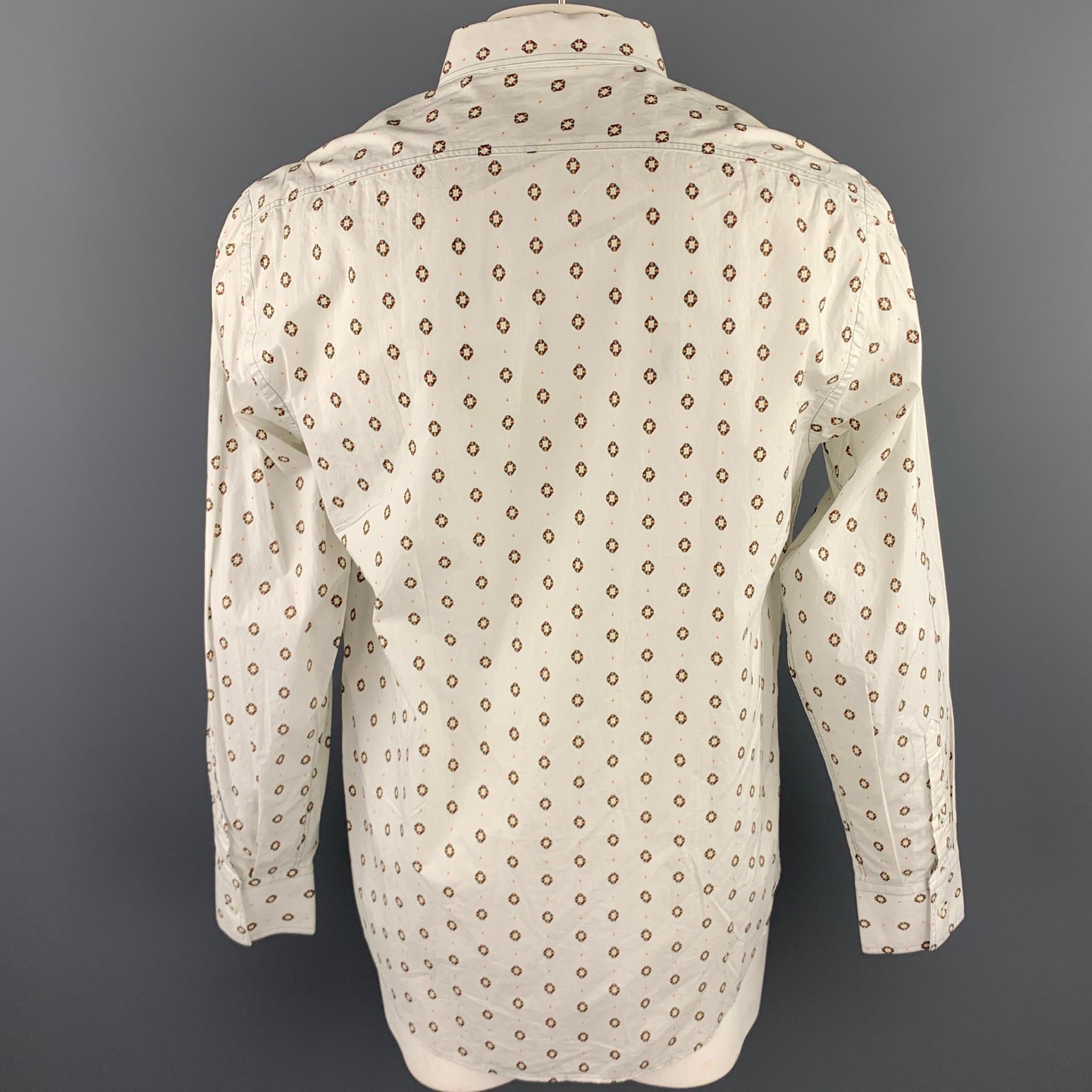 BILLY REID Size XL White Print Cotton Button Down Long Sleeve Shirt In New Condition In San Francisco, CA