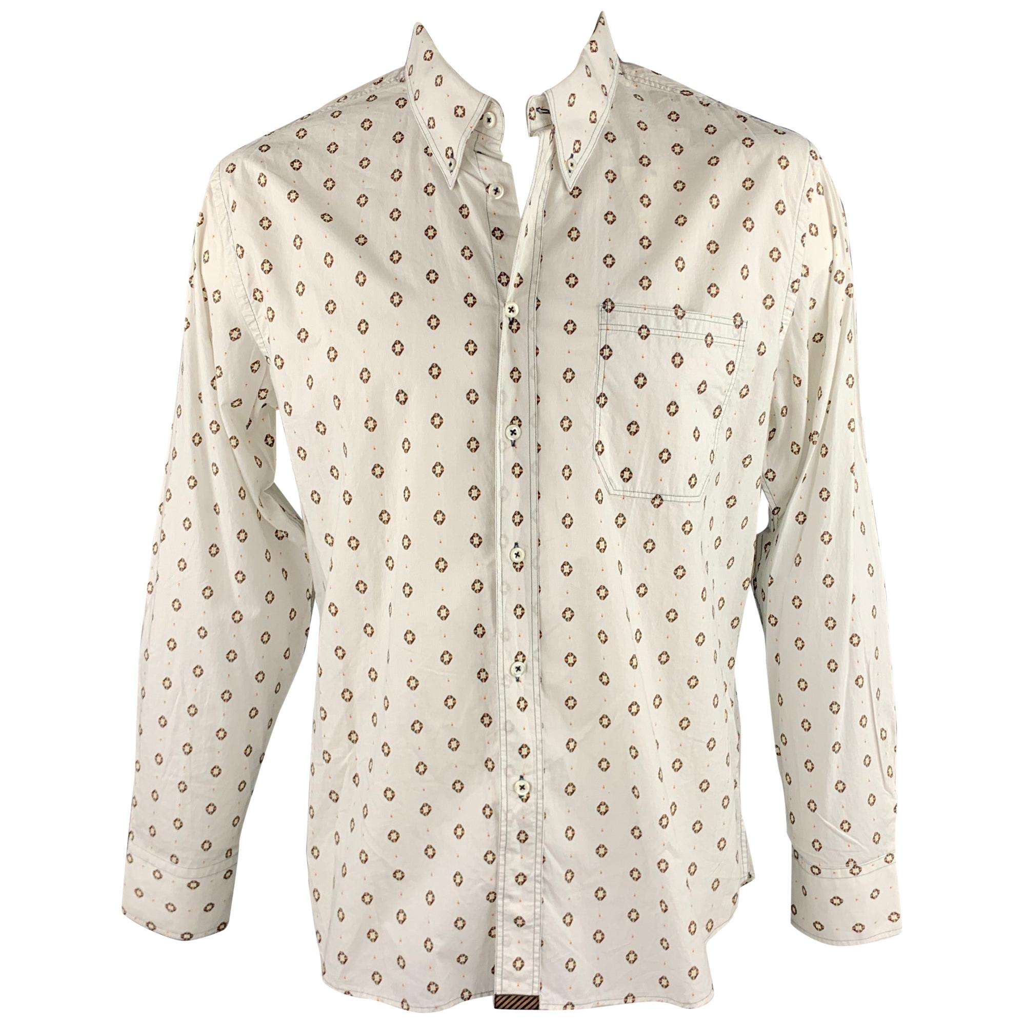 BILLY REID Size XL White Print Cotton Button Down Long Sleeve Shirt