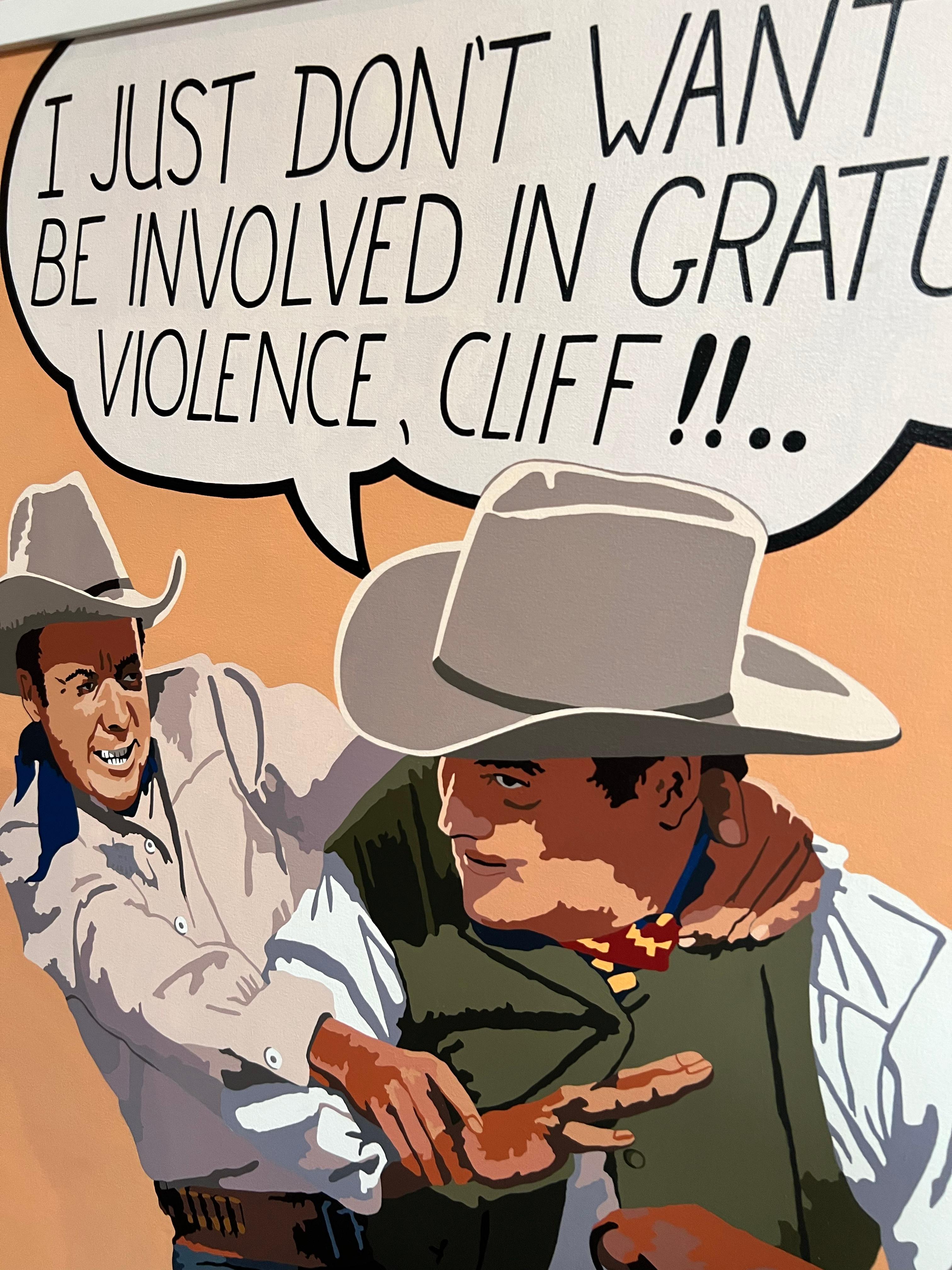 Gratuitous Violence, 2023_Billy Schenck_Oil/Canvas_ Figurative/Text/Pop Western For Sale 2