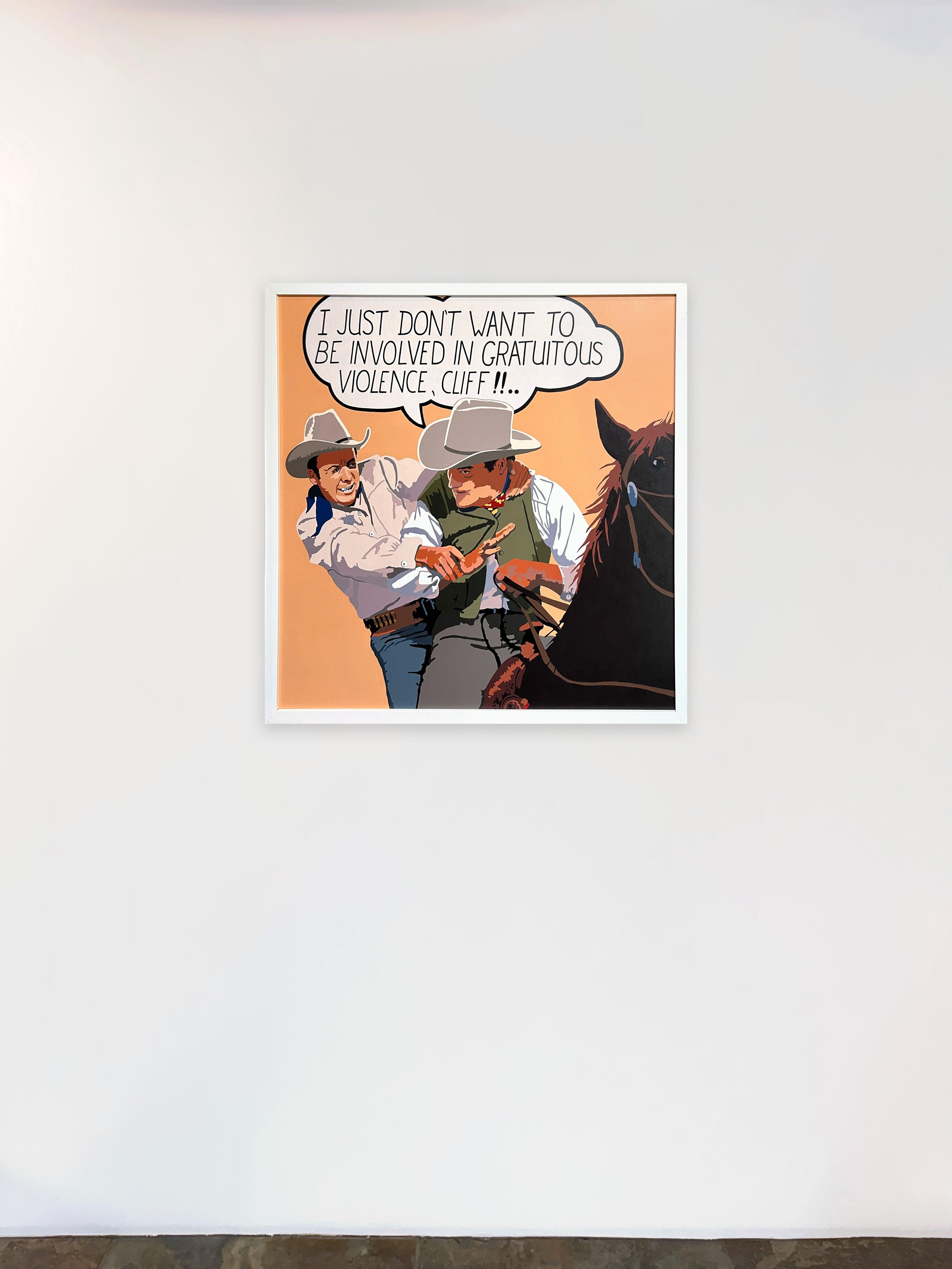 Violence gratuite_Billy Schenck_Huile/Canvas_ Figurative/Text/Pop Western en vente 1