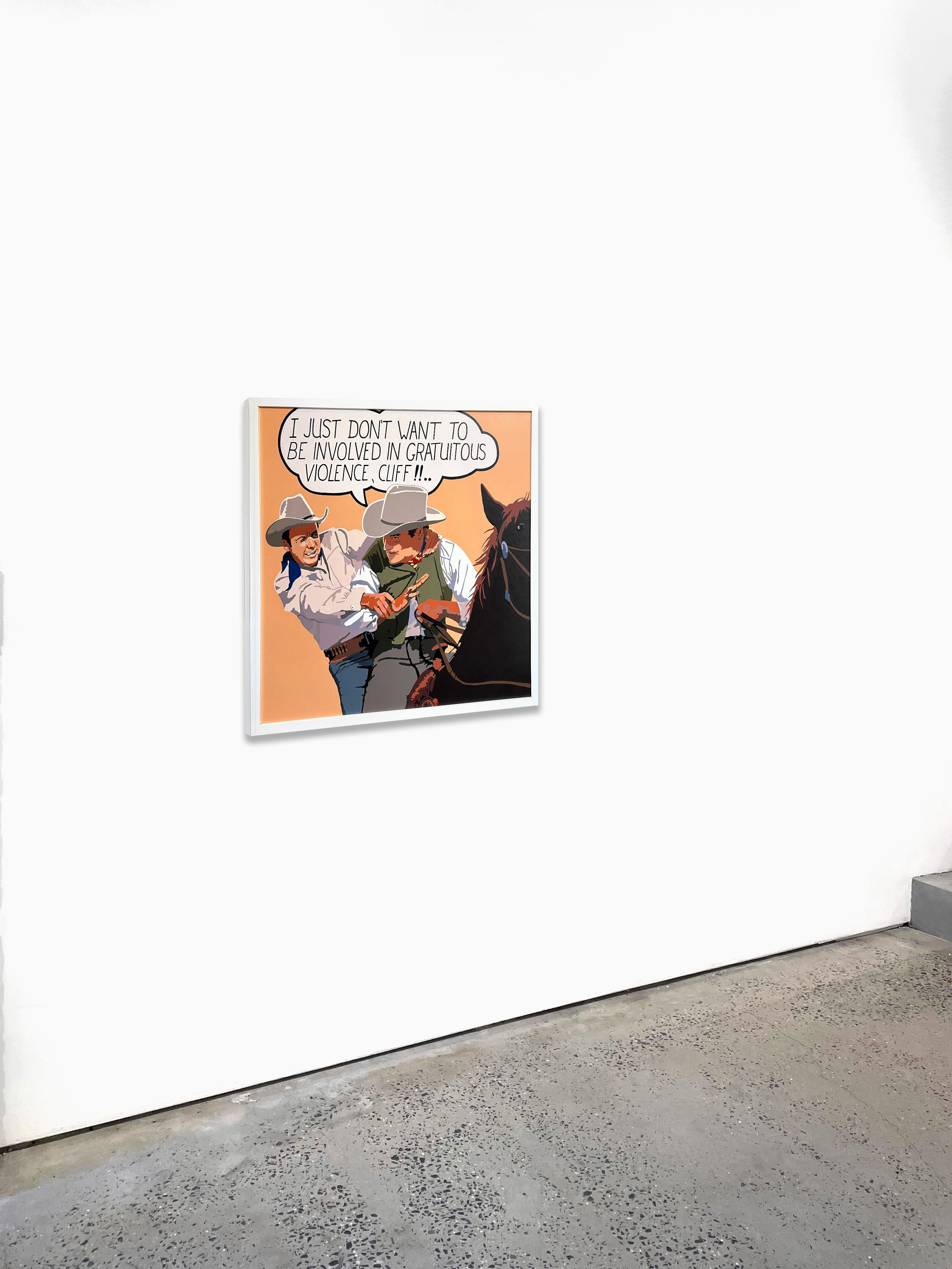 Violence gratuite_Billy Schenck_Huile/Canvas_ Figurative/Text/Pop Western en vente 3