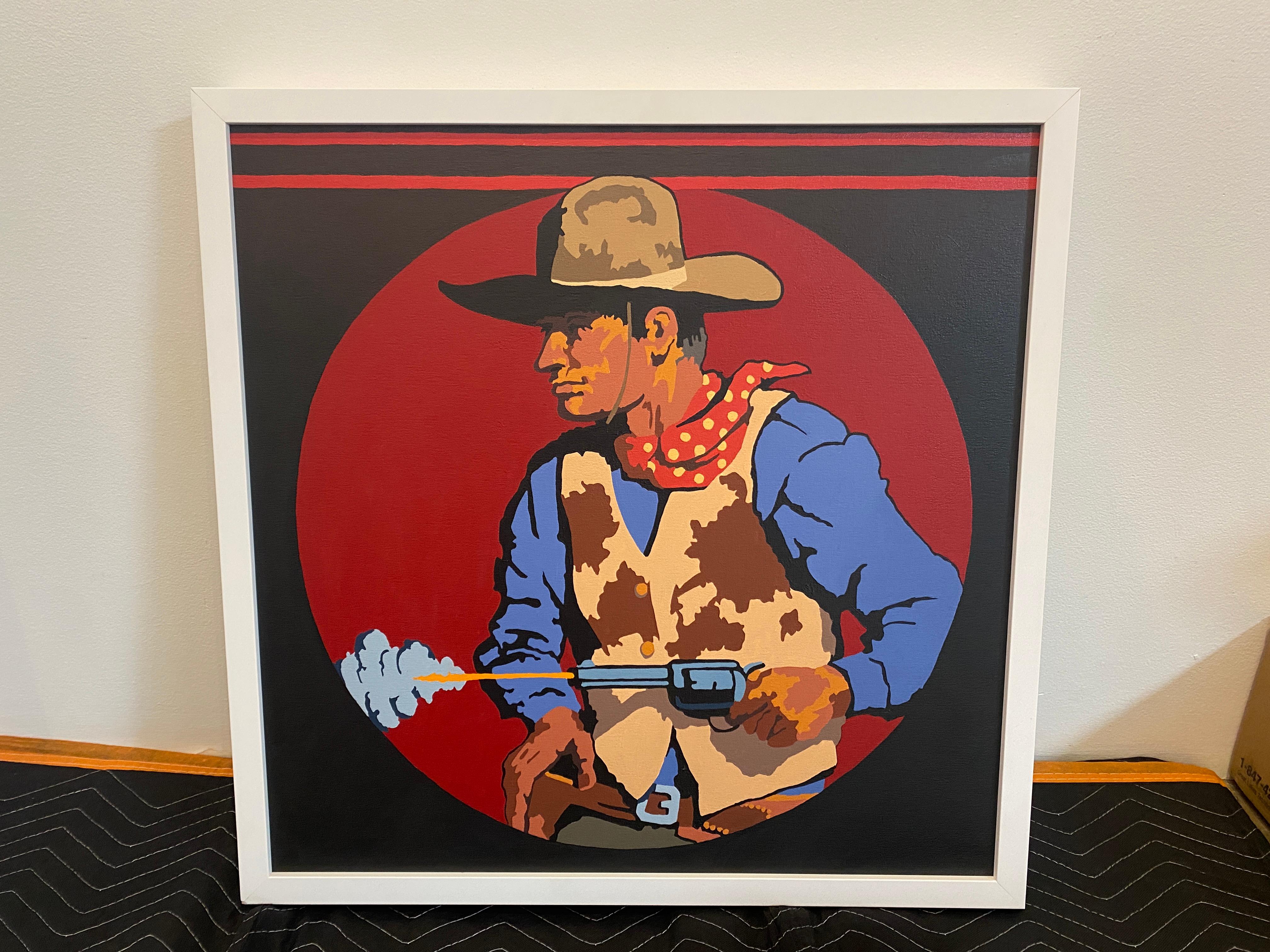 Pistolero_ Billy Schenck_ Óleo/Lienzo_ Retrato/Texto/Pop Western en venta 1