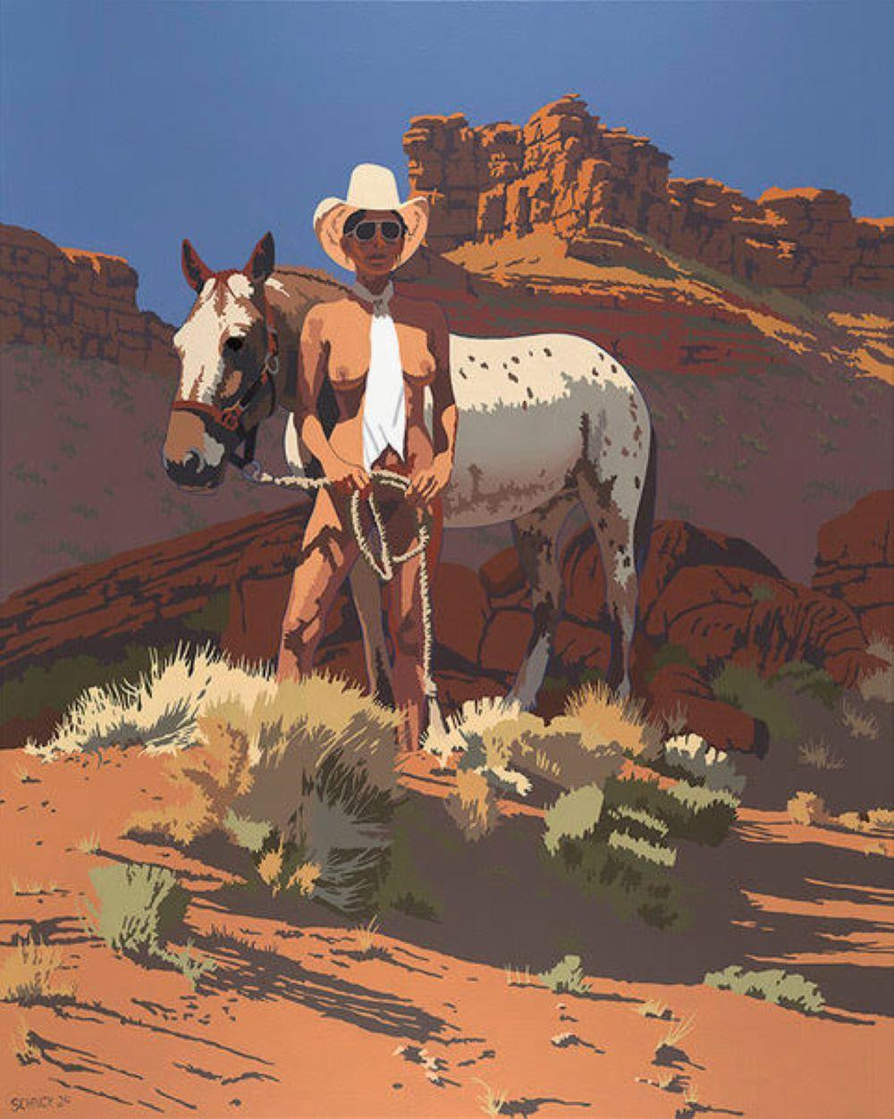 Portrait Painting di Billy Schenck - Fedra e il suo cavallo Pegaso