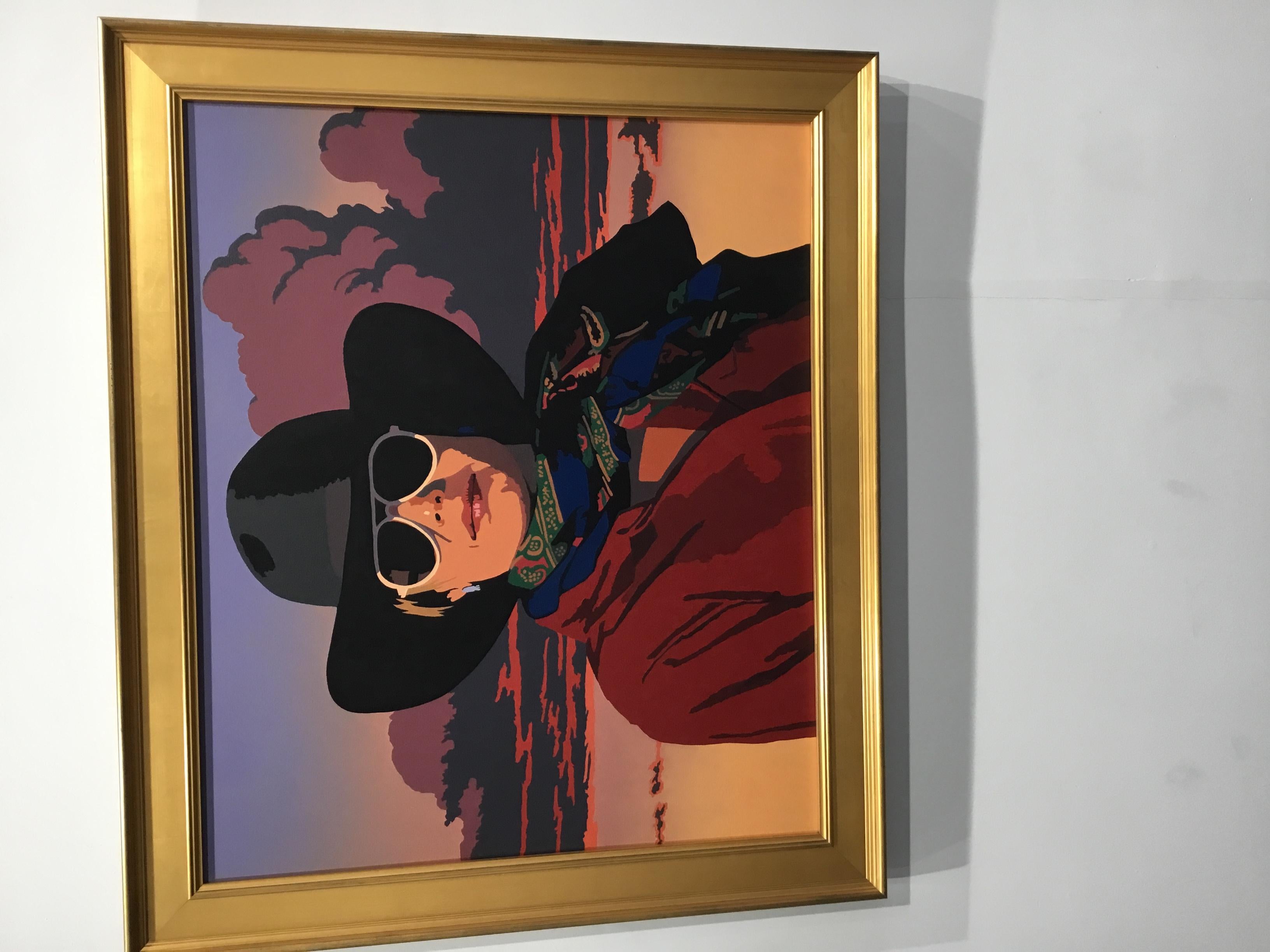 La sciarpa blu - Portrait Painting Nero di Billy Schenck