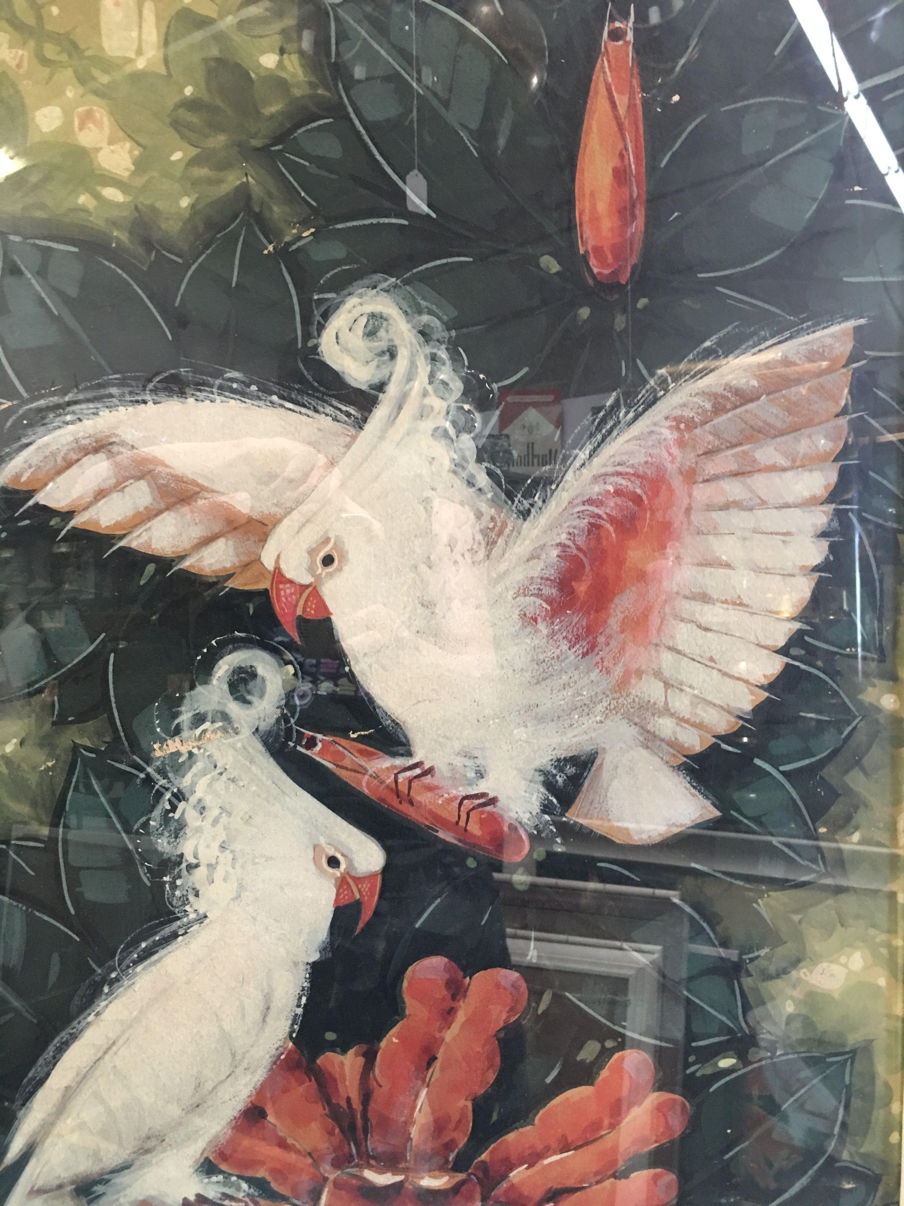 Mid-20th Century Billy Seay Airbrush Parrots in Original Art for Turner in Original Frame