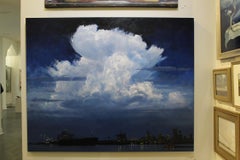 "Clouds Over the Crescent City" original landscape oil painting, river, skyline