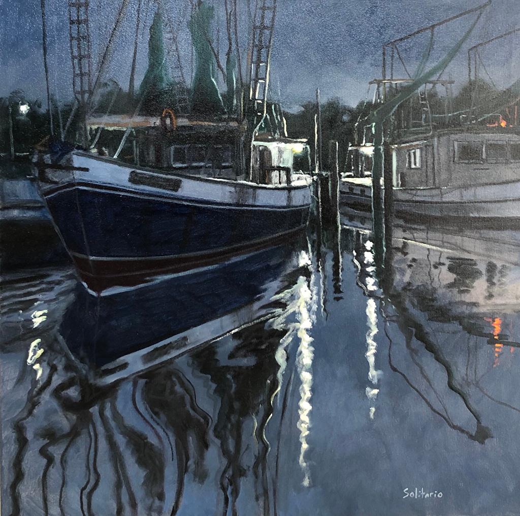 "Ocean Springs Harbor" is an oil on canvas landscape painting of Southeast Louisiana.