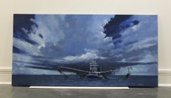 "Squall Over Shrimper" original oil painting, fishing boat, ocean, sky, clouds