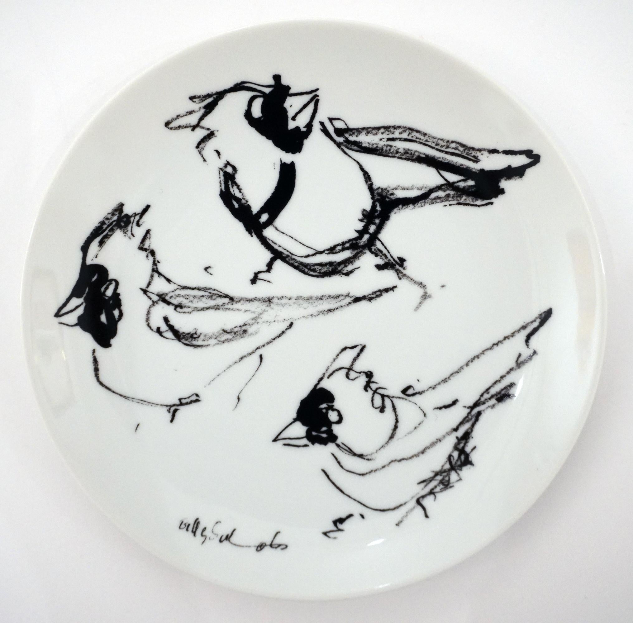Set of 4 Cardinals Plates - Gray Animal Print by Billy Sullivan (b.1946)
