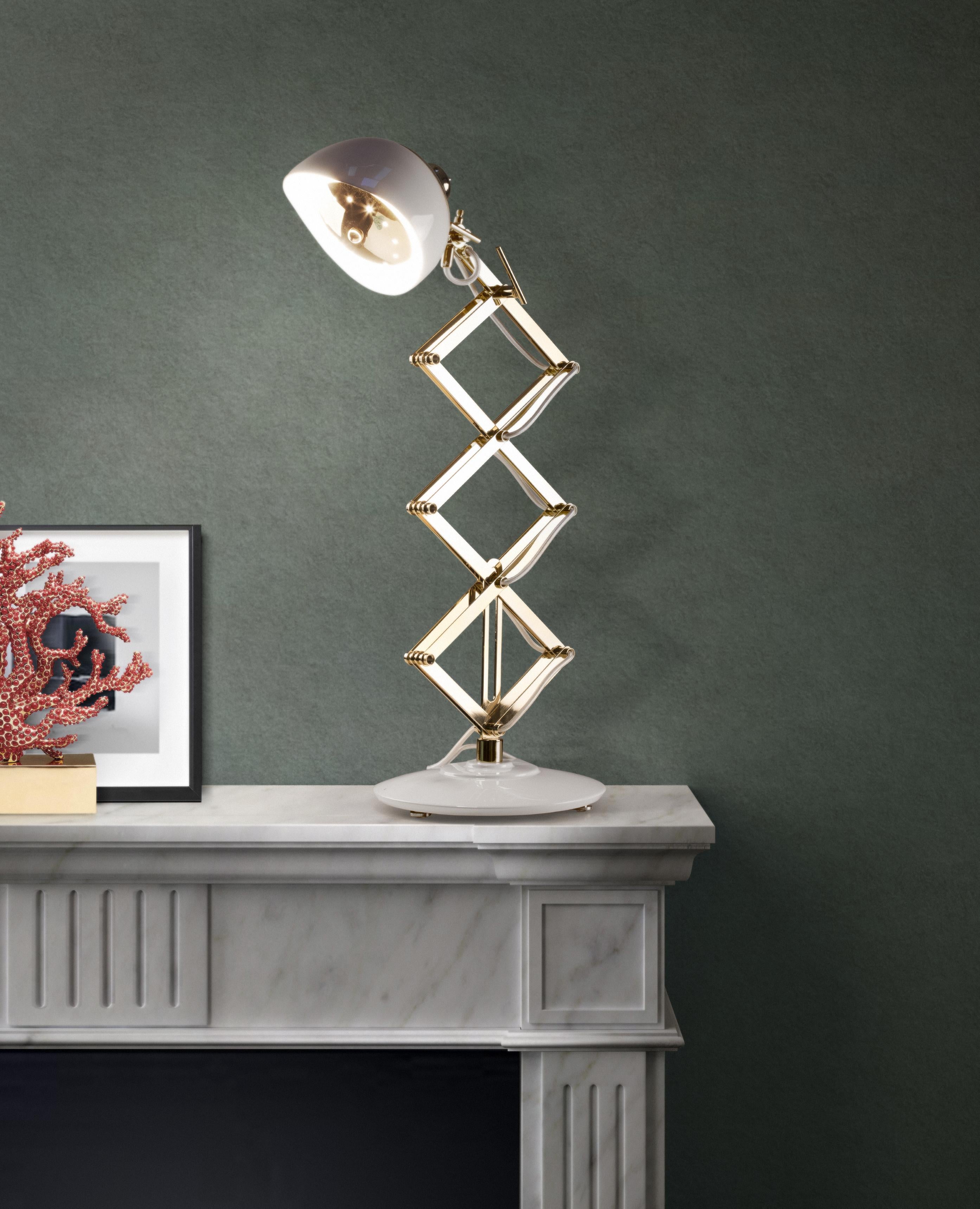 Hand-Crafted Billy Table Light in White with Brass Detail For Sale
