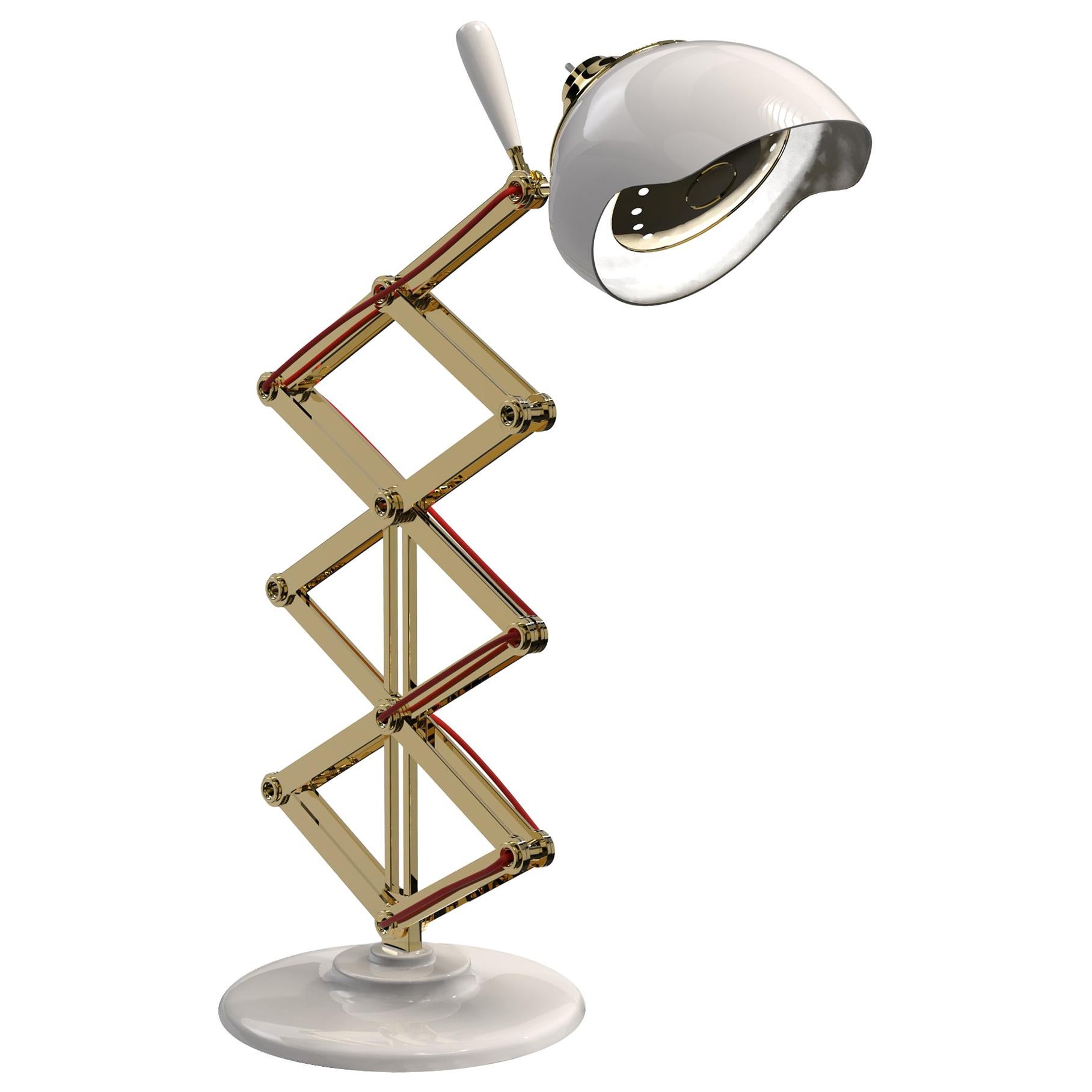 Billy Table Light in White with Brass Detail For Sale