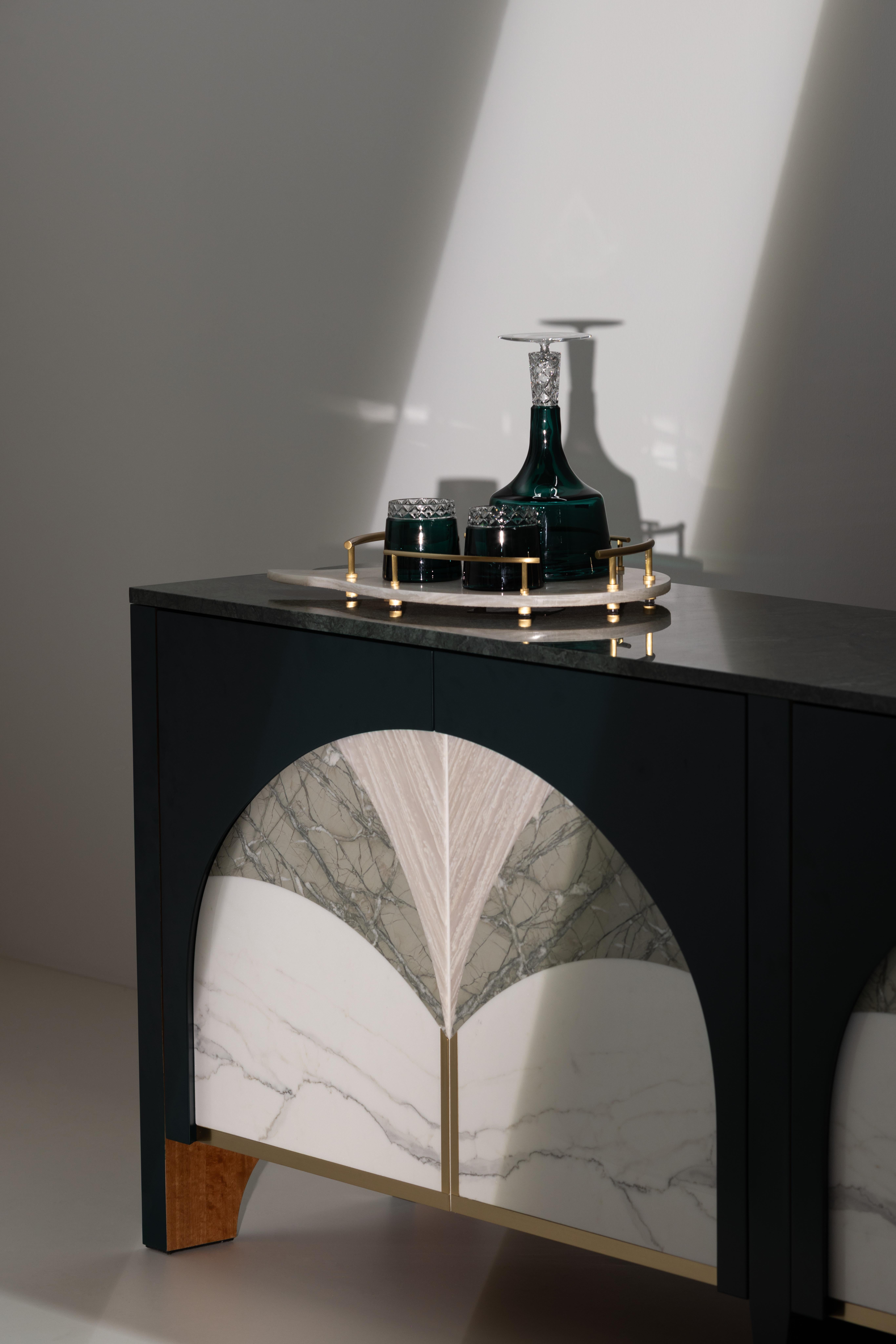 Modern Biloba Marble Sideboard, Cocktail Cabinet, Handmade Portugal Greenapple For Sale