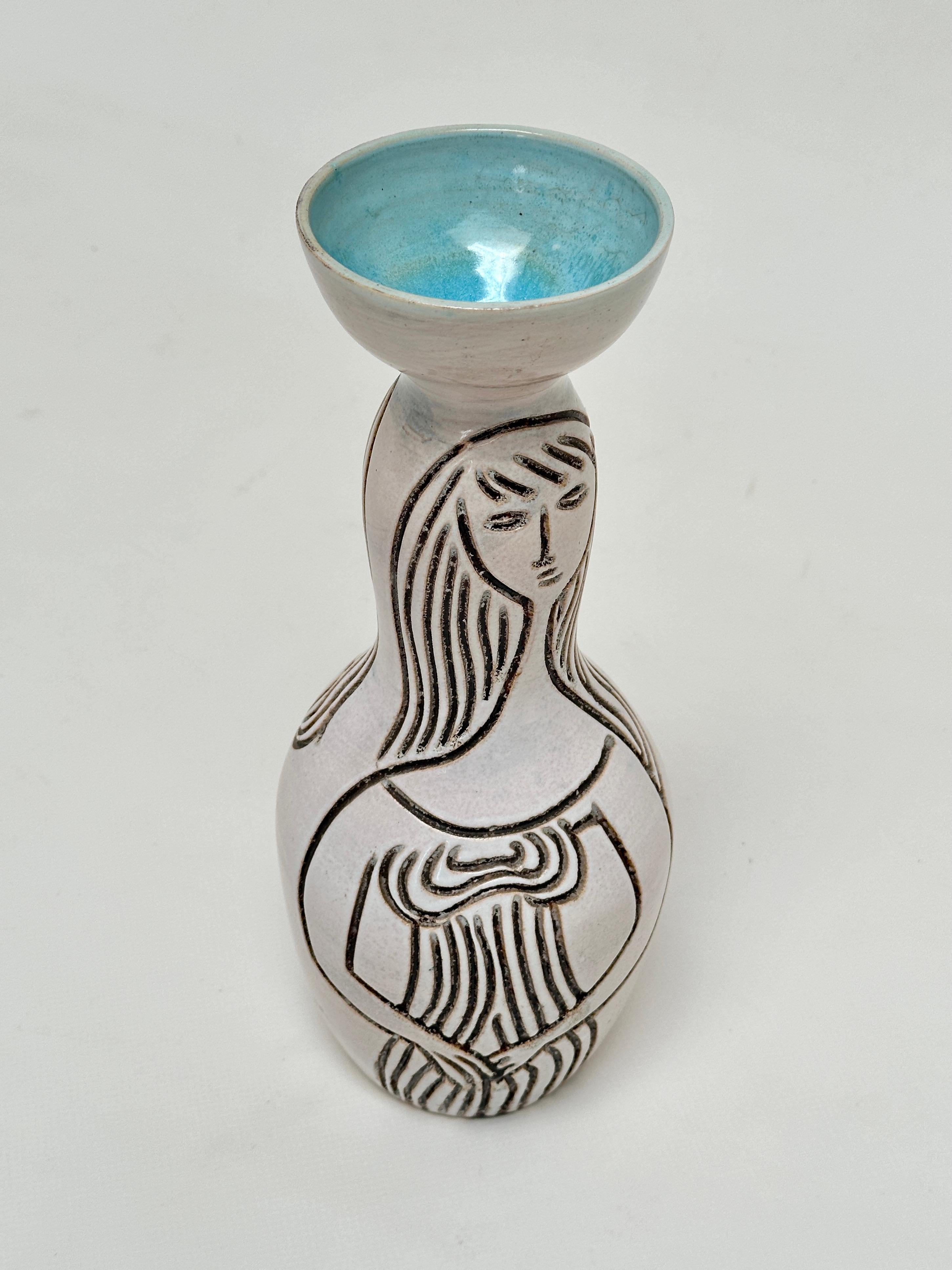French Bilobed Vase, Accolay, France c. 1960 For Sale