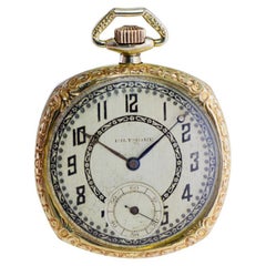 Biltmore Yellow Gold Filled Art Deco Cushion Shaped Pocket Watch from 1920's