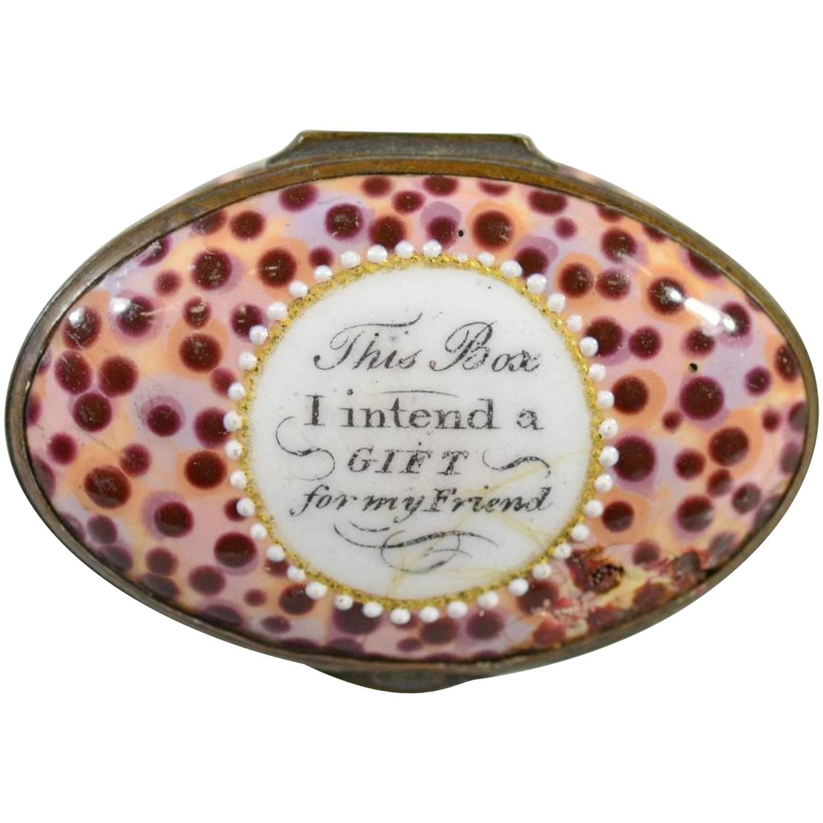 Bilton Enamel Patch Box, This Box I Intend a Gift for My Friend, circa 1775