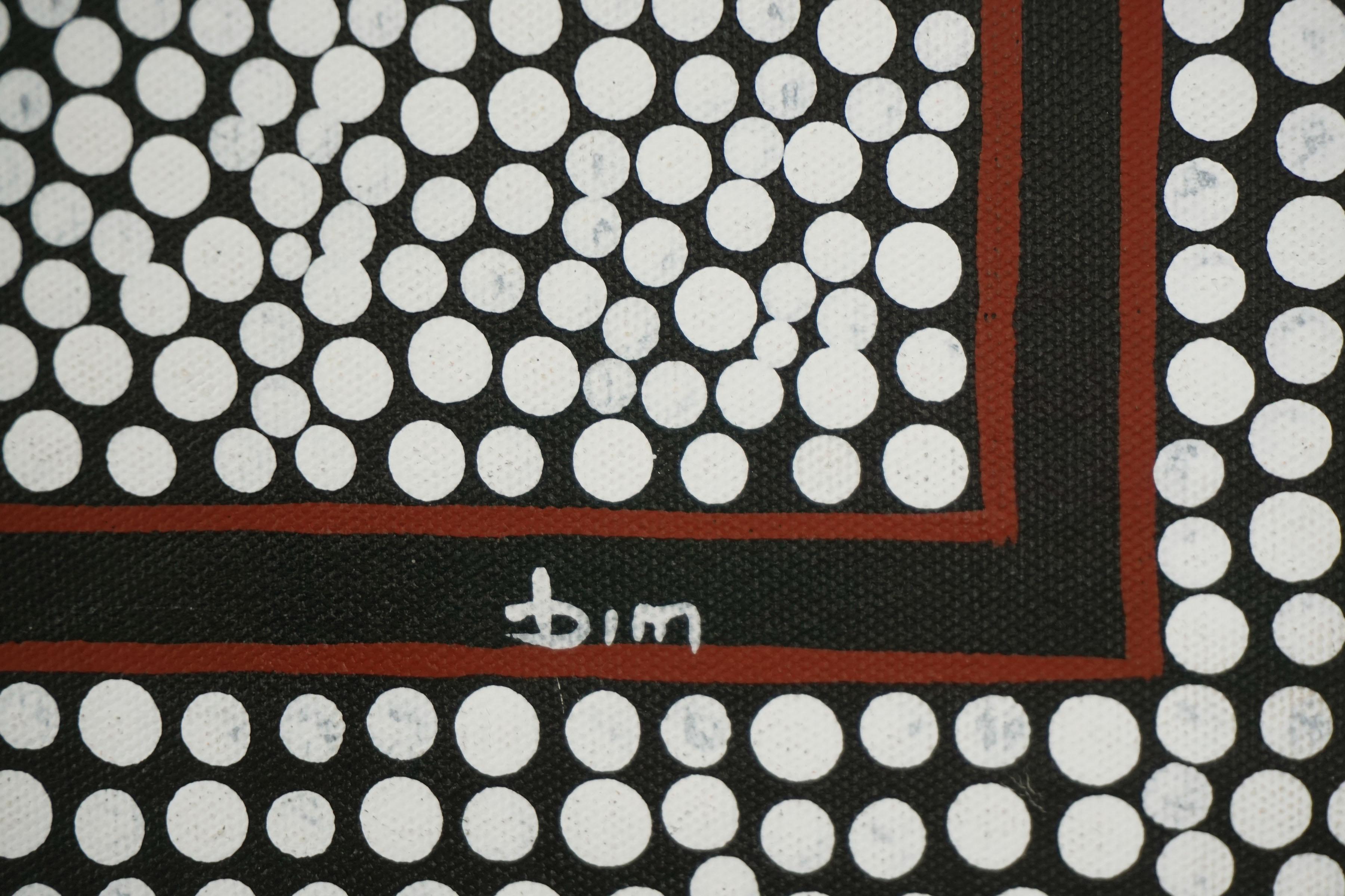 Large Scale Aboriginal Dot Painting -- Three Snakes Traveling on Sand  - Gray Animal Painting by Bim