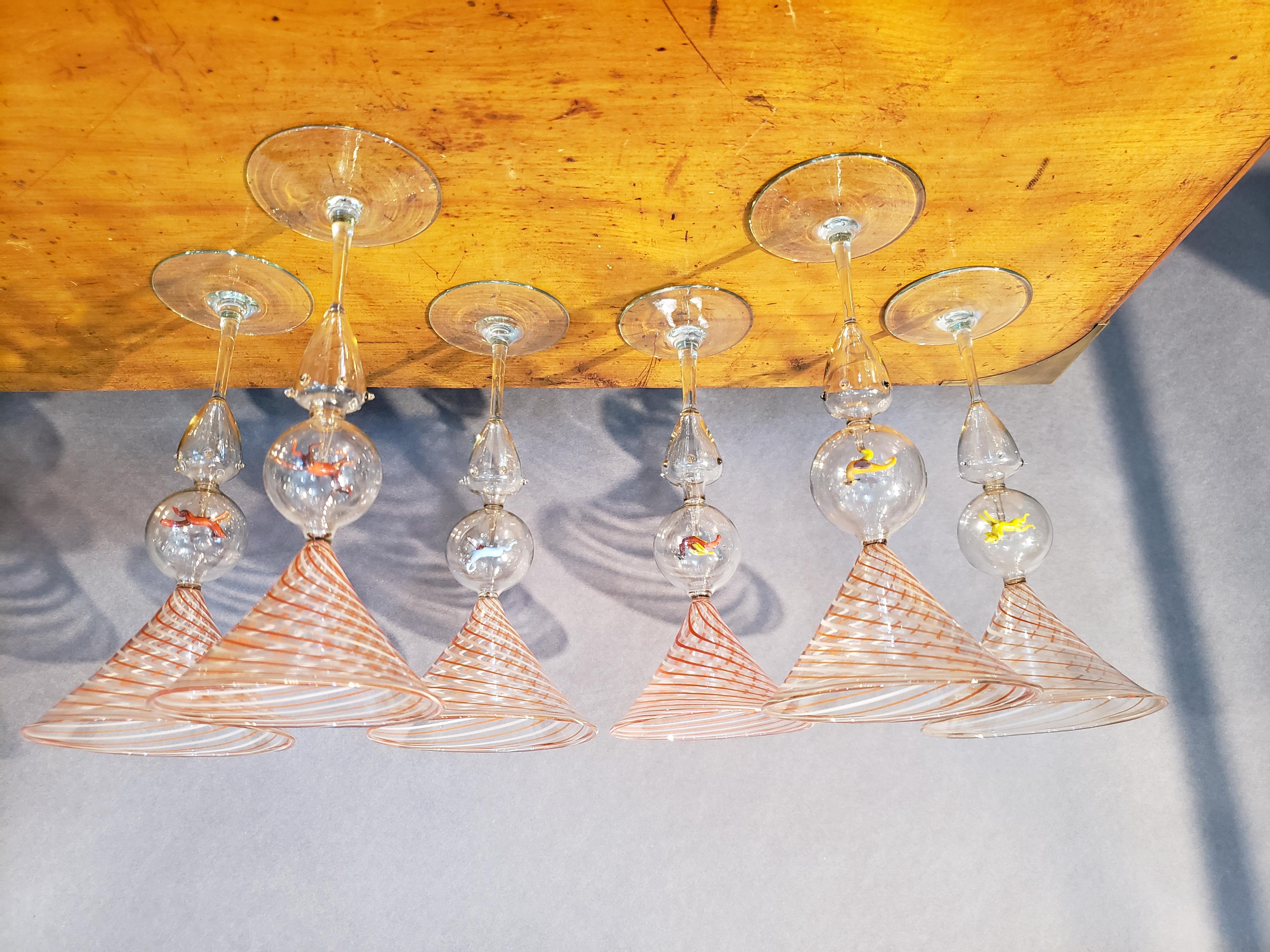 Bimini Animal Martini Cocktail Glasses, Set of Six, Circa 1925 3