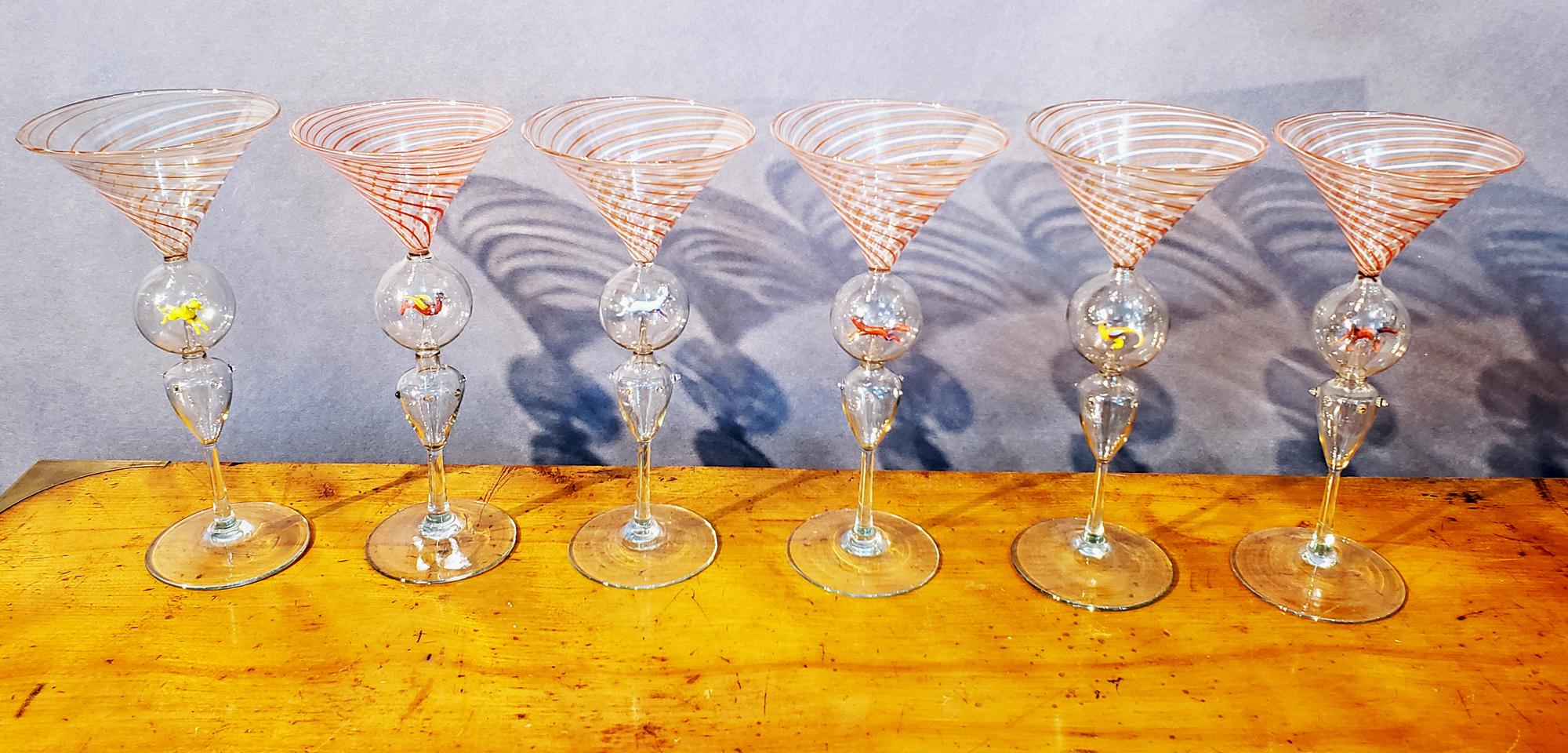 Bimini Animal Martini Cocktail Glasses, Set of Six, Circa 1925 4