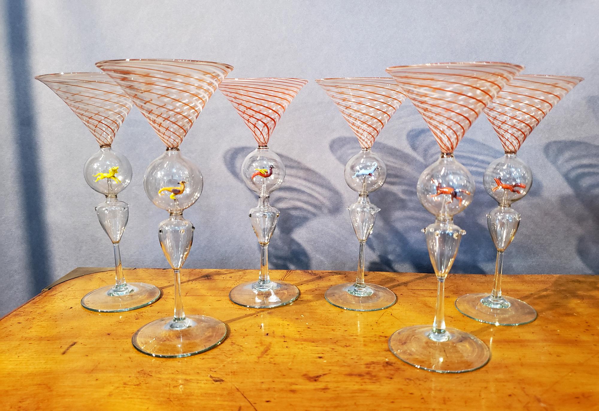 Bimini animal Martini cocktail glasses- Set of six
Circa 1925

The Bimini footed cocktail glasses have two central 