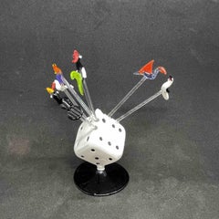 Bimini Glass Cocktail Picks with Dice Stand, 1960s, Vienna Austria