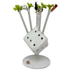 Vintage Bimini Glass Cocktail Picks with Dice Stand, 1960s, Vienna Austria