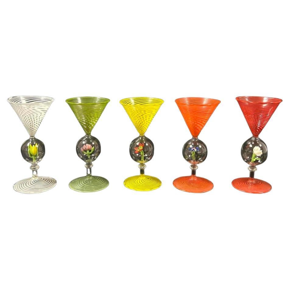 Bimini Glass Set of Venetian-style Cordial Glasses with Flower Decoration