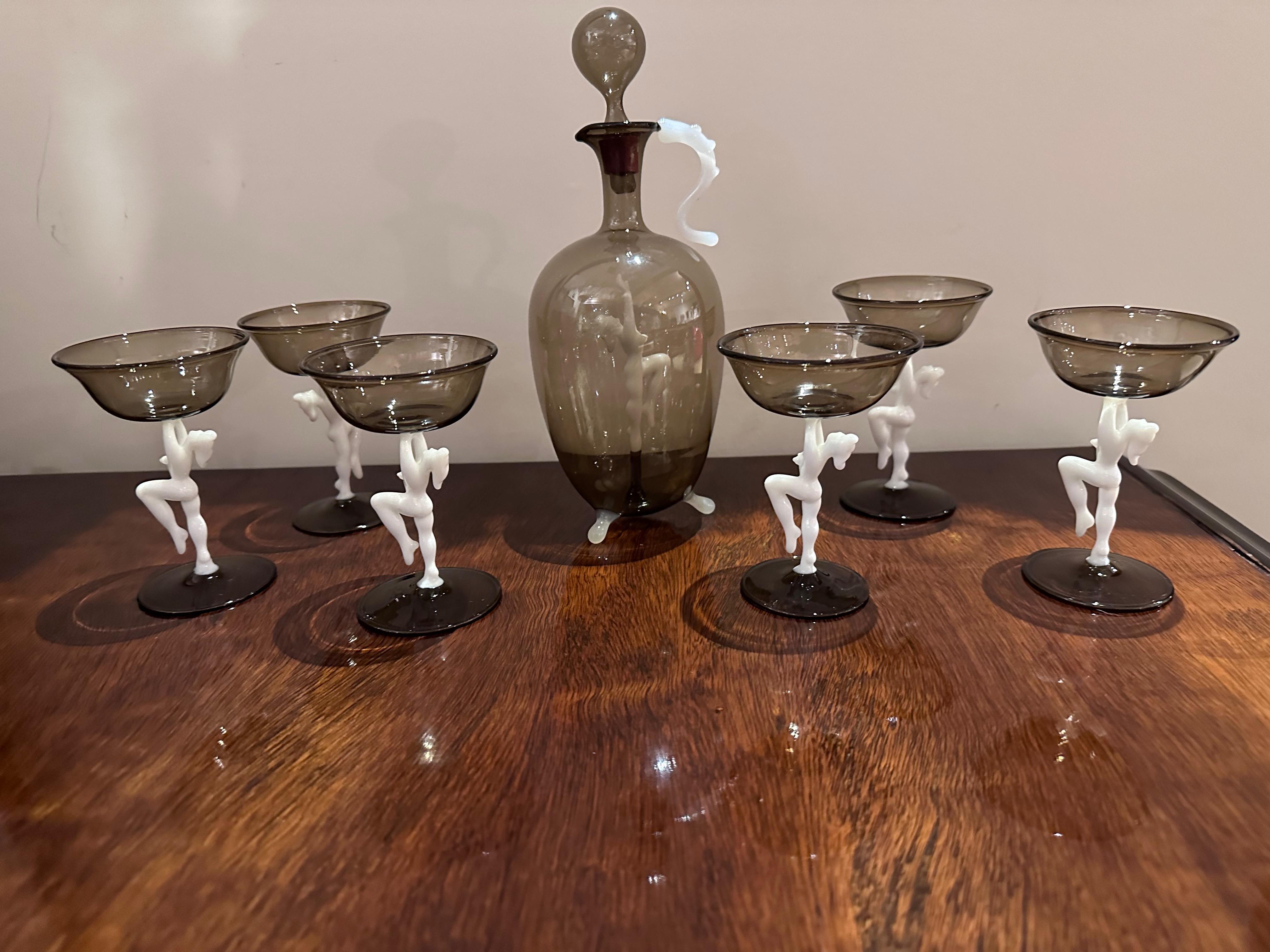 Art déco Bimini (Vienne) Set complet de liqueurs Carafe originale et 6 verres assortis wi en vente