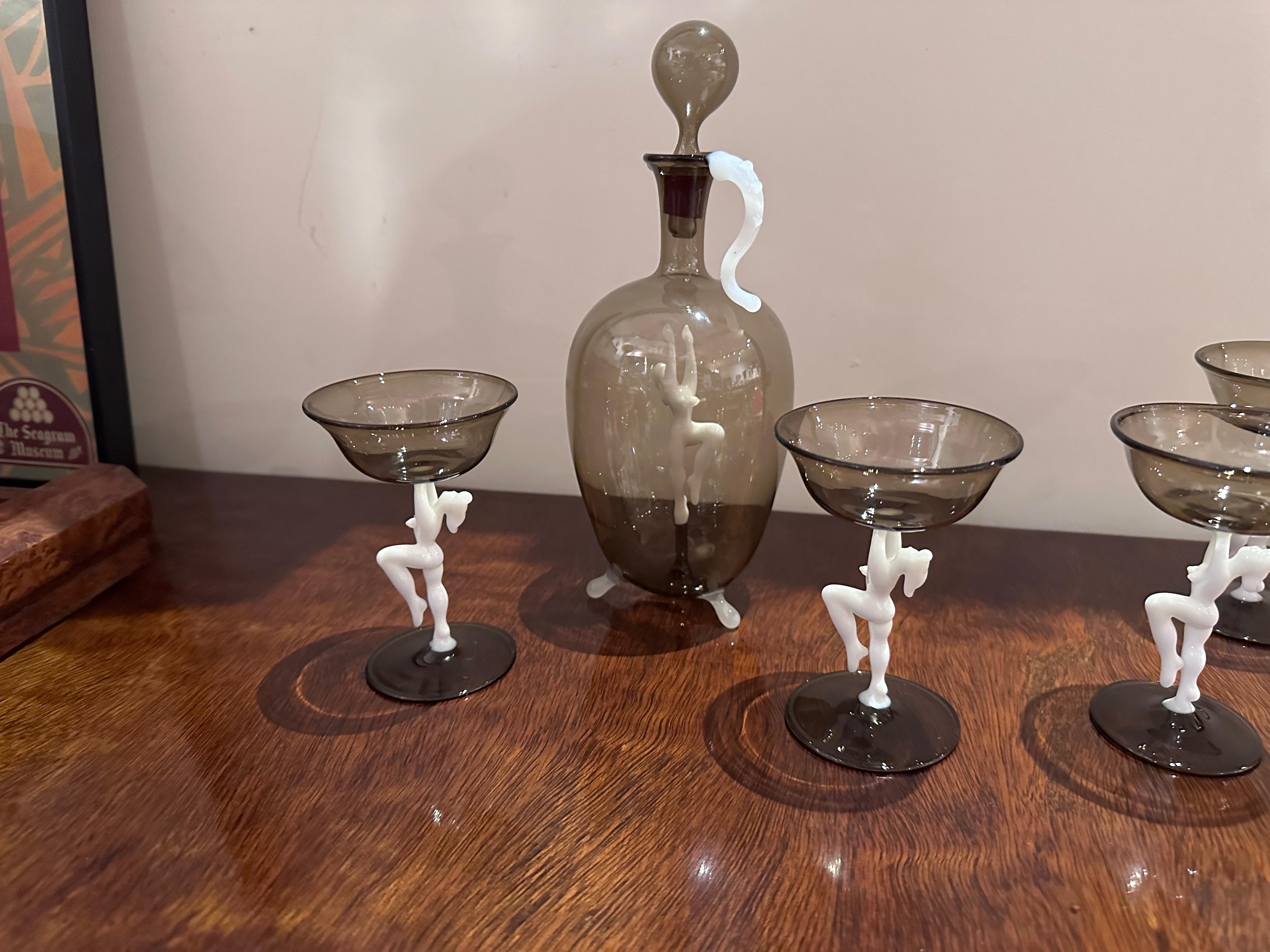 Art Deco Bimini (Vienna) Complete Liqueur Set Original Decanter and 6 Matching Glasses wi For Sale